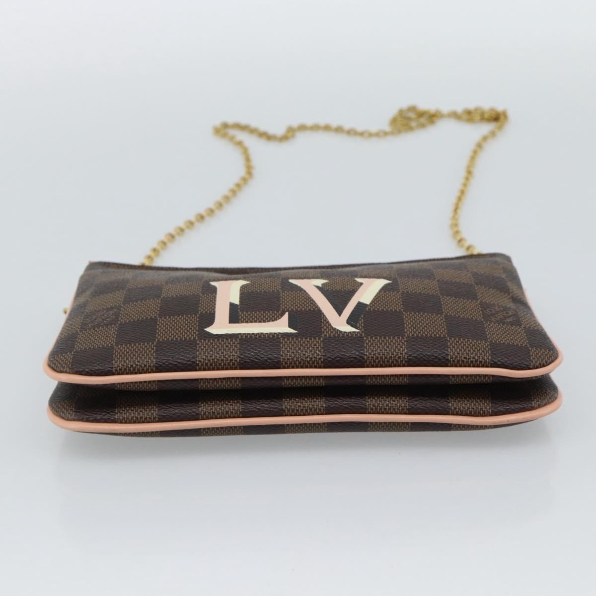 Louis Vuitton Double Zip Pochette Damier Ebene Brown Canvas Clutche & Pouche Bag (Pre-Owned)
