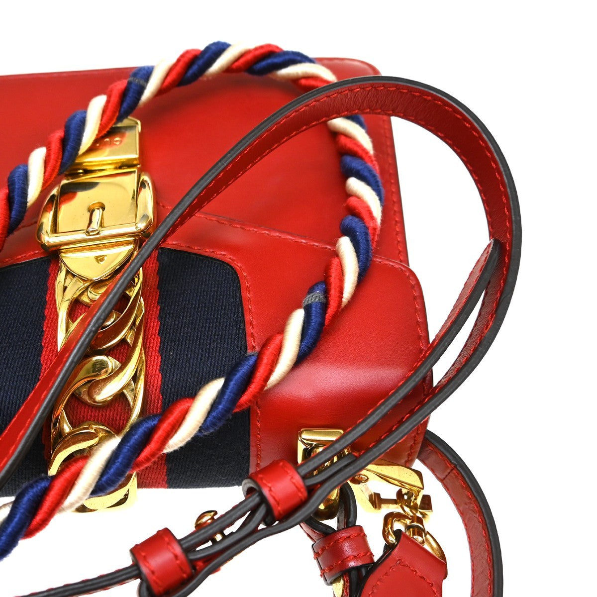 Gucci Sylvie Top Handle Leather Red Leather Handbag (Pre-Owned)