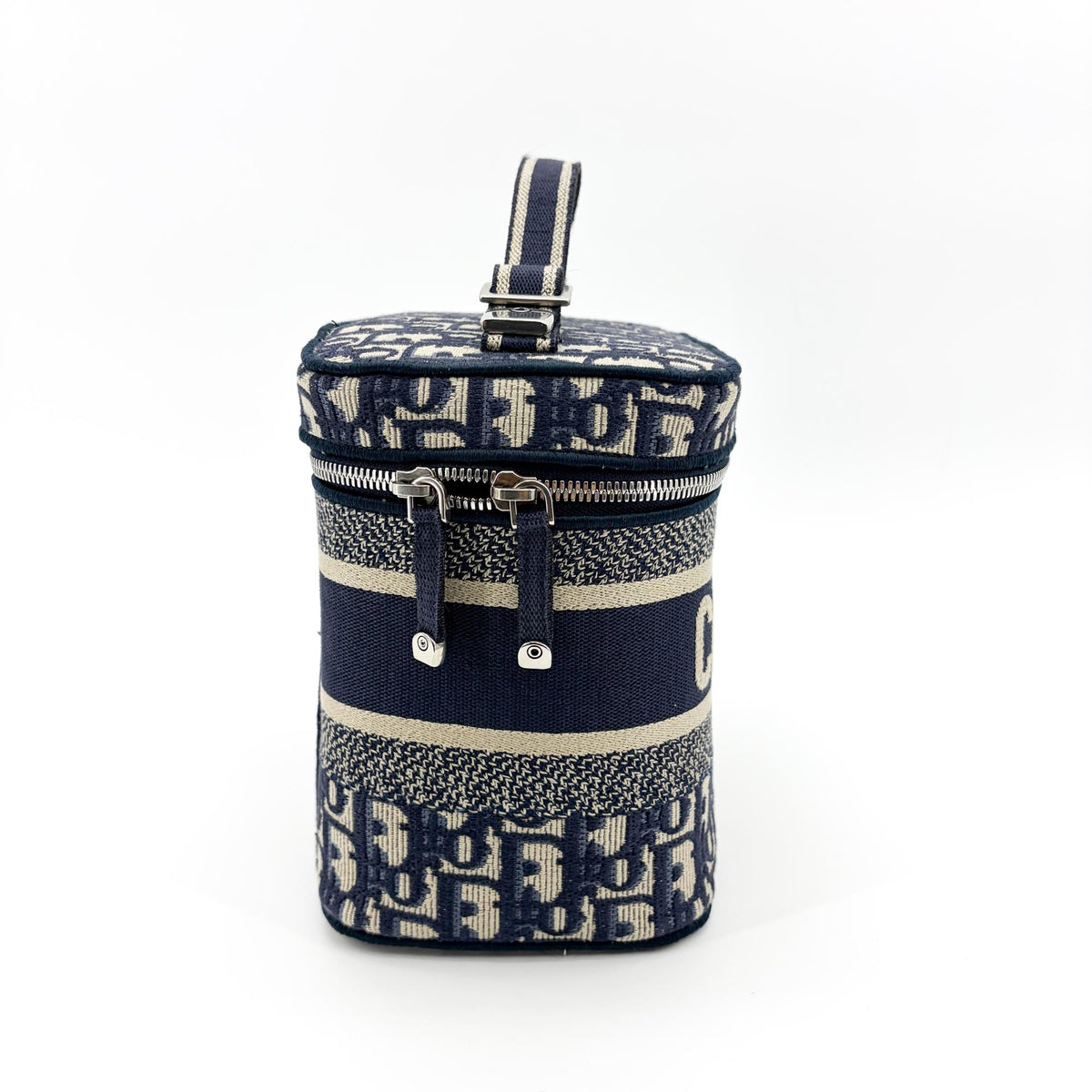 Christian Dior Diortravel Vanity Case Oblique Canvas Navy Canvas Handbag (Pre-Owned)