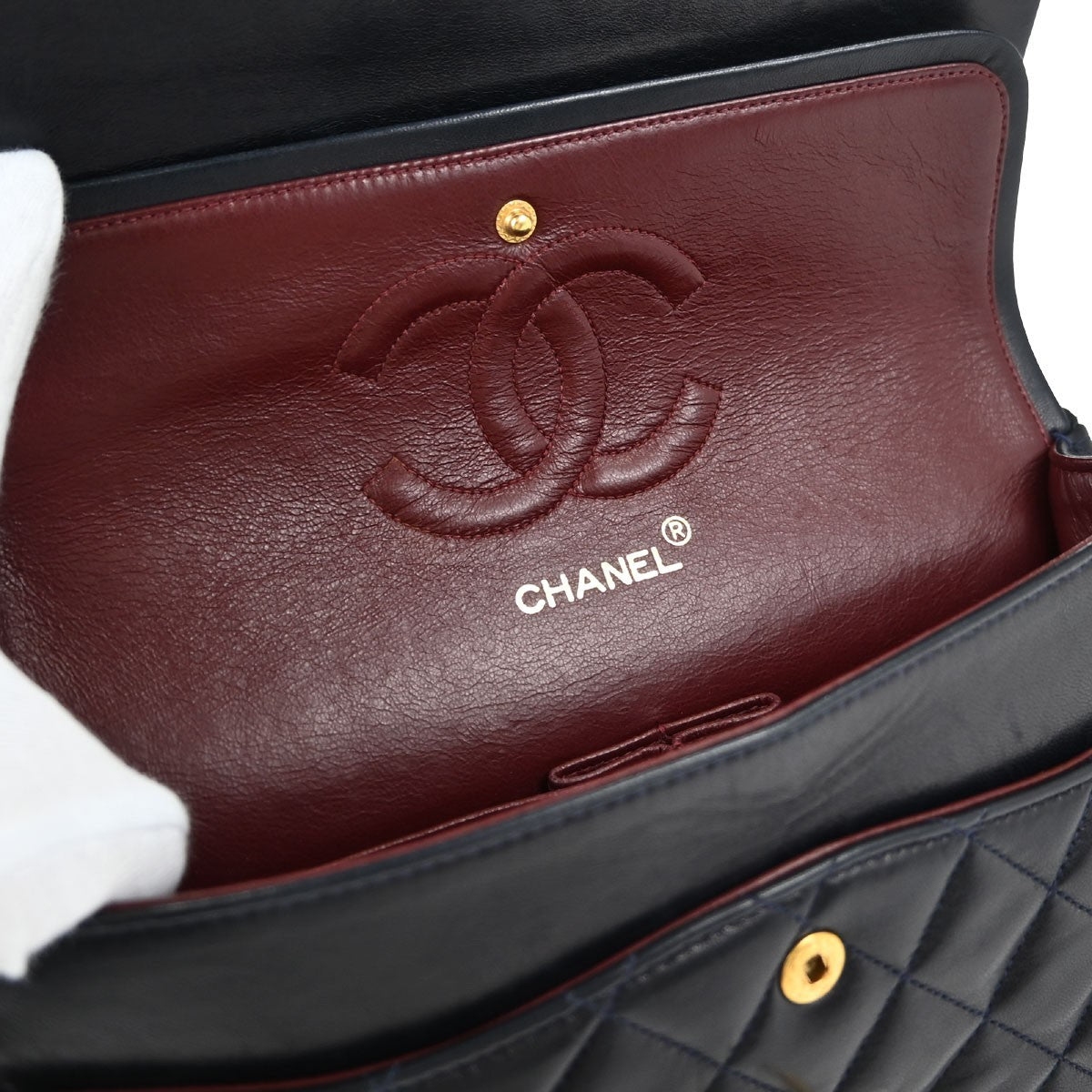 Chanel Timeless - Classic Double Flap Quilted Lambskin Navy Leather Shoulder Bag Bag (Pre-Owned)