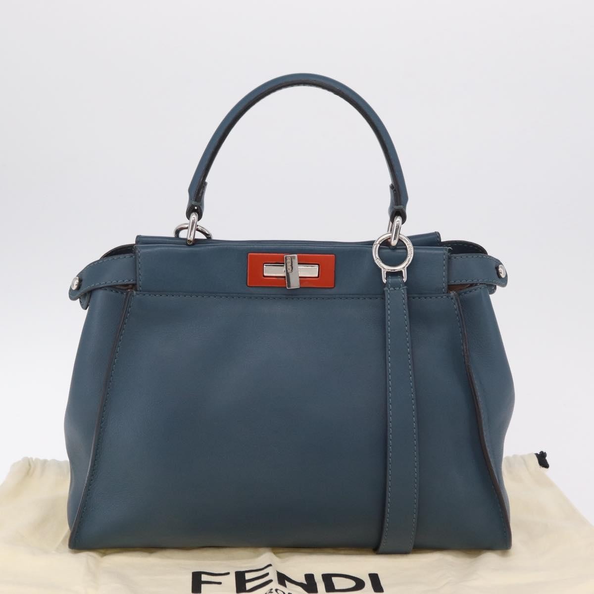 Fendi Peekaboo Ruffled Leather Blue Leather Handbag (Pre-Owned)