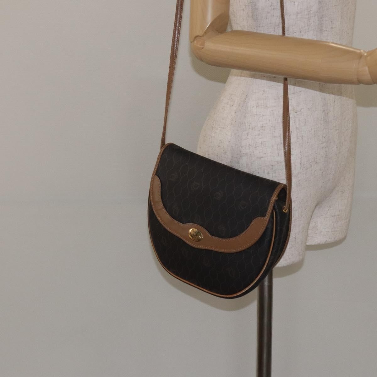 Christian Dior Vintage Honeycomb Flap Coated Canvas Black Canvas Shoulder Bag Bag (Pre-Owned)
