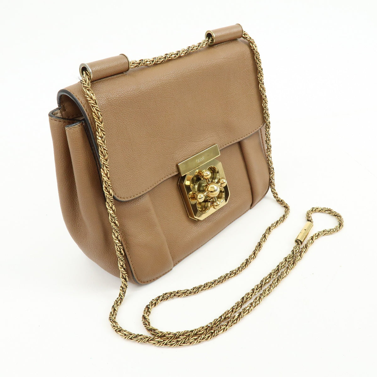 Chloe Elsie Chain Leather Brown Leather Shoulder Bag Bag (Pre-Owned)