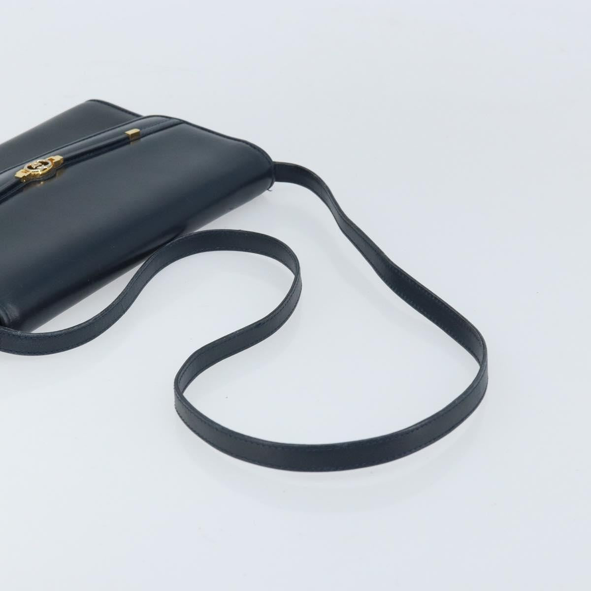 Gucci Vintage Interlocking G Flap Leather Navy Leather Shoulder Bag Bag (Pre-Owned)