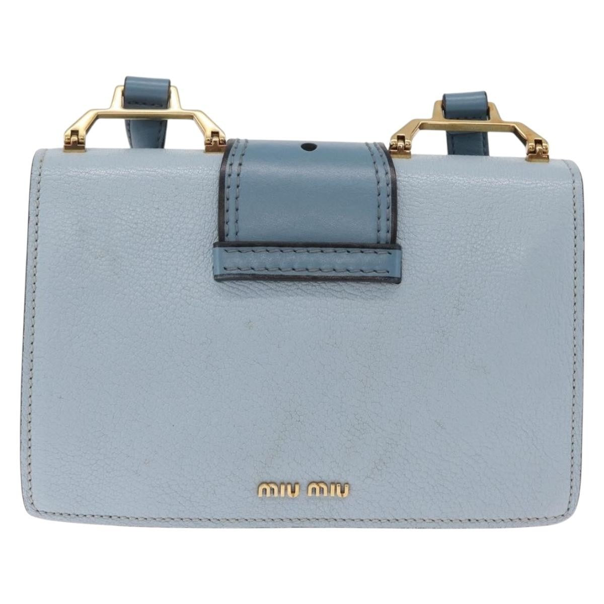 Miu Miu Madras Crystal Buckle Leather Blue Leather Shoulder Bag Bag (Pre-Owned)