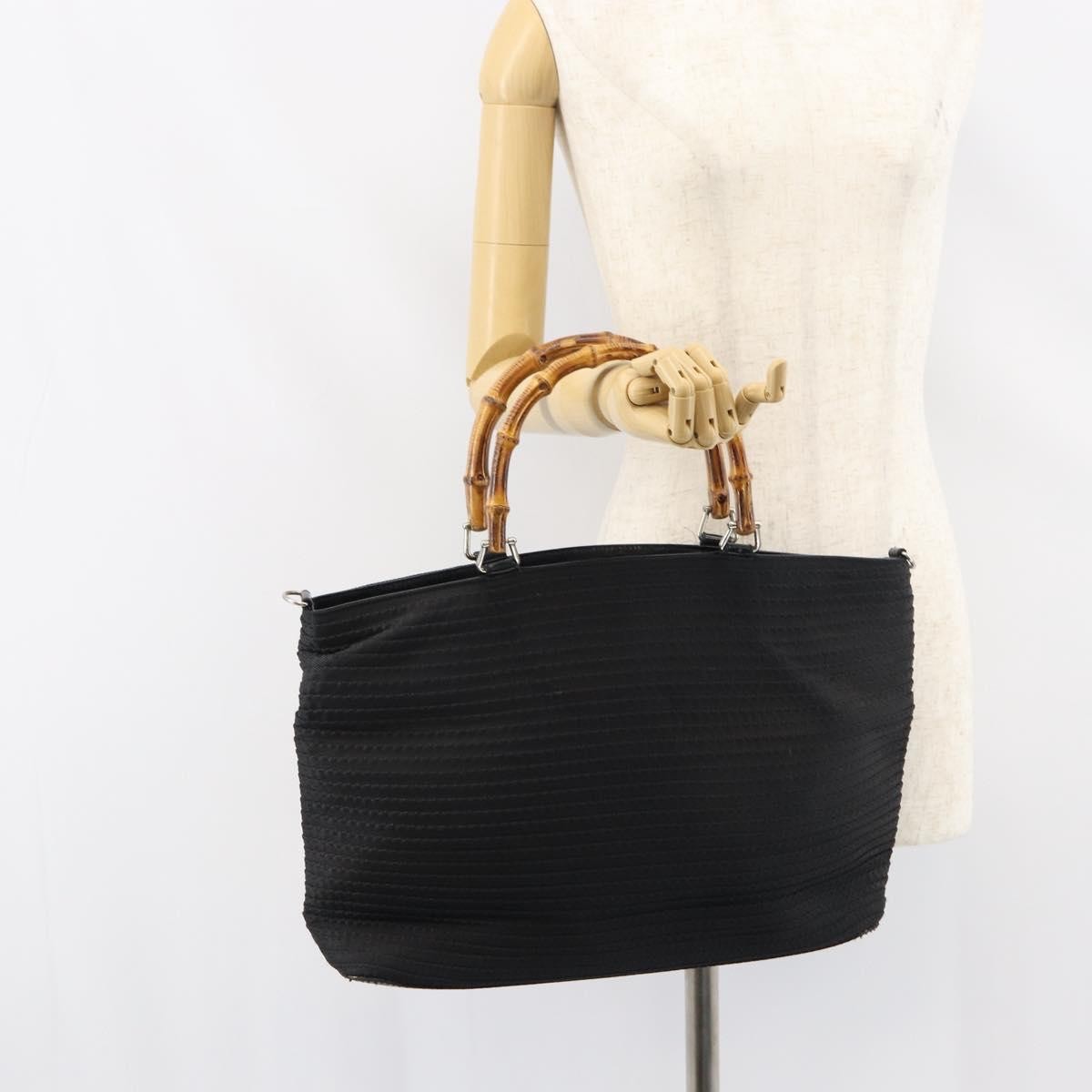 Gucci Vintage Bamboo Handle Nylon Black Nylon Tote Bag Bag (Pre-Owned)