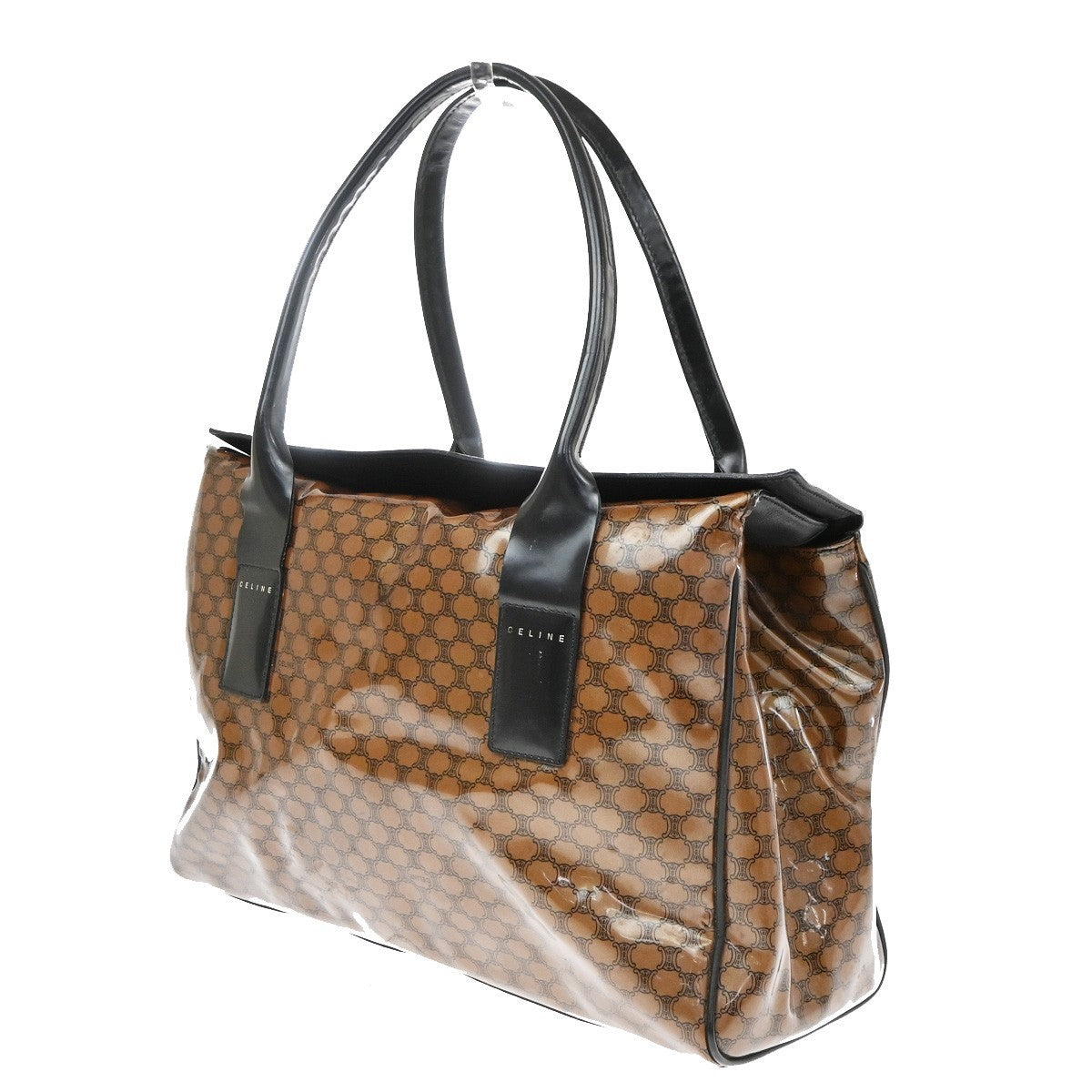 Celine Fold Over Tote Vinyl Brown Plastic Tote Bag Bag (Pre-Owned)