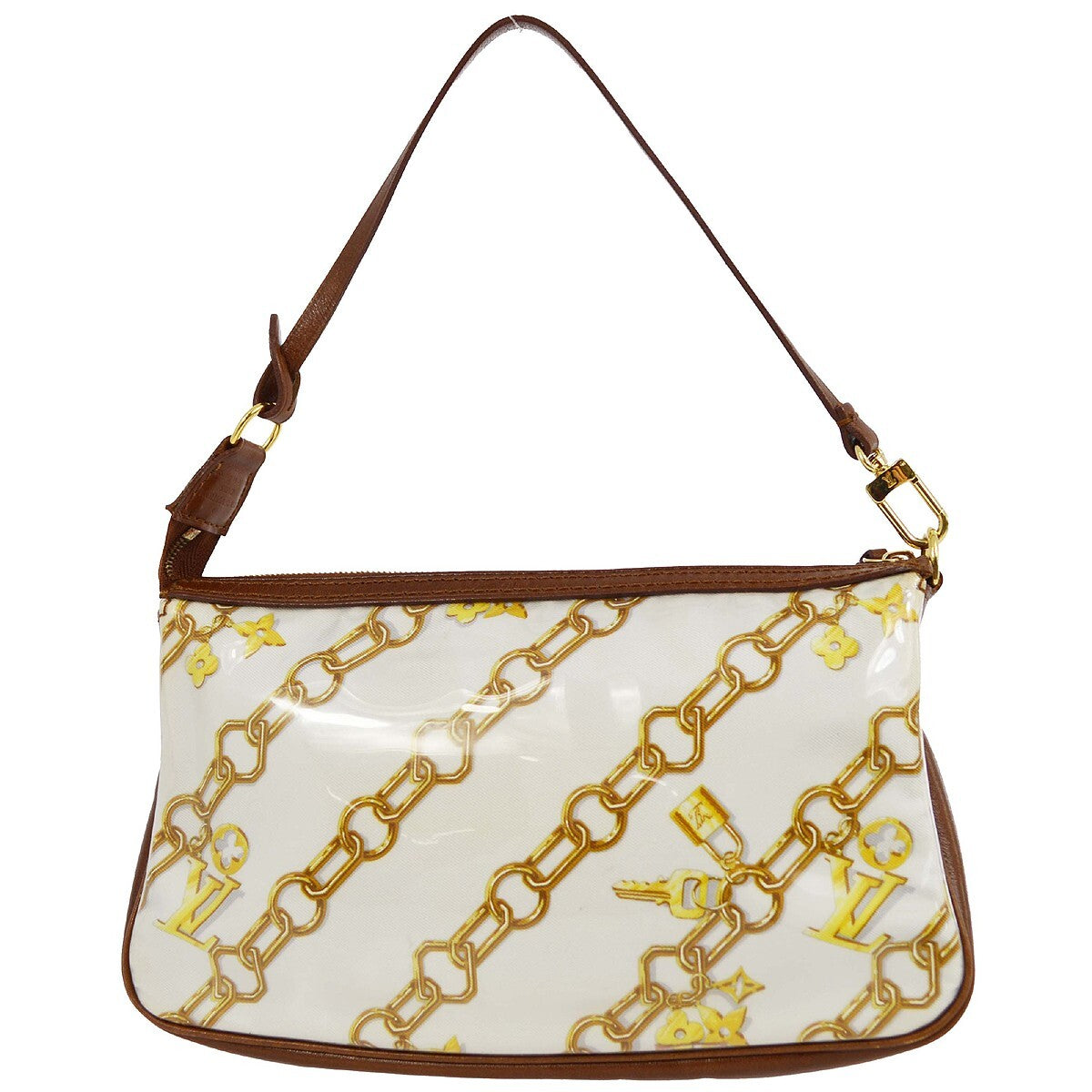 Louis Vuitton Charms Pochette Pvc Over Printed Silk Brown Leather Clutche & Pouche Bag (Pre-Owned)