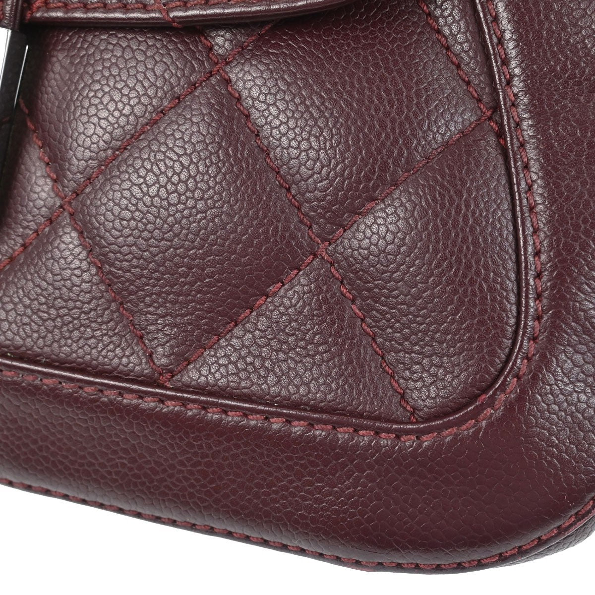 Chanel Mademoiselle Lock Woven Straw Burgundy Leather Shoulder Bag Bag (Pre-Owned)