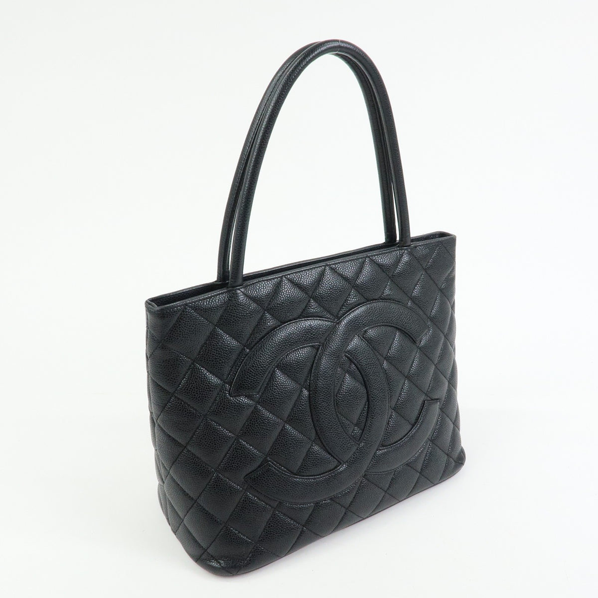 Chanel Medallion Quilted Caviar Black Leather Tote Bag Bag (Pre-Owned)