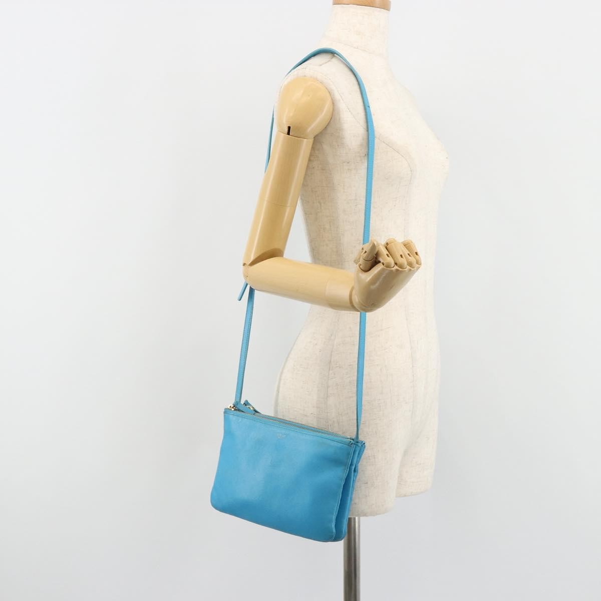 Celine Trio Leather Blue Leather Crossbody Bag Bag (Pre-Owned)
