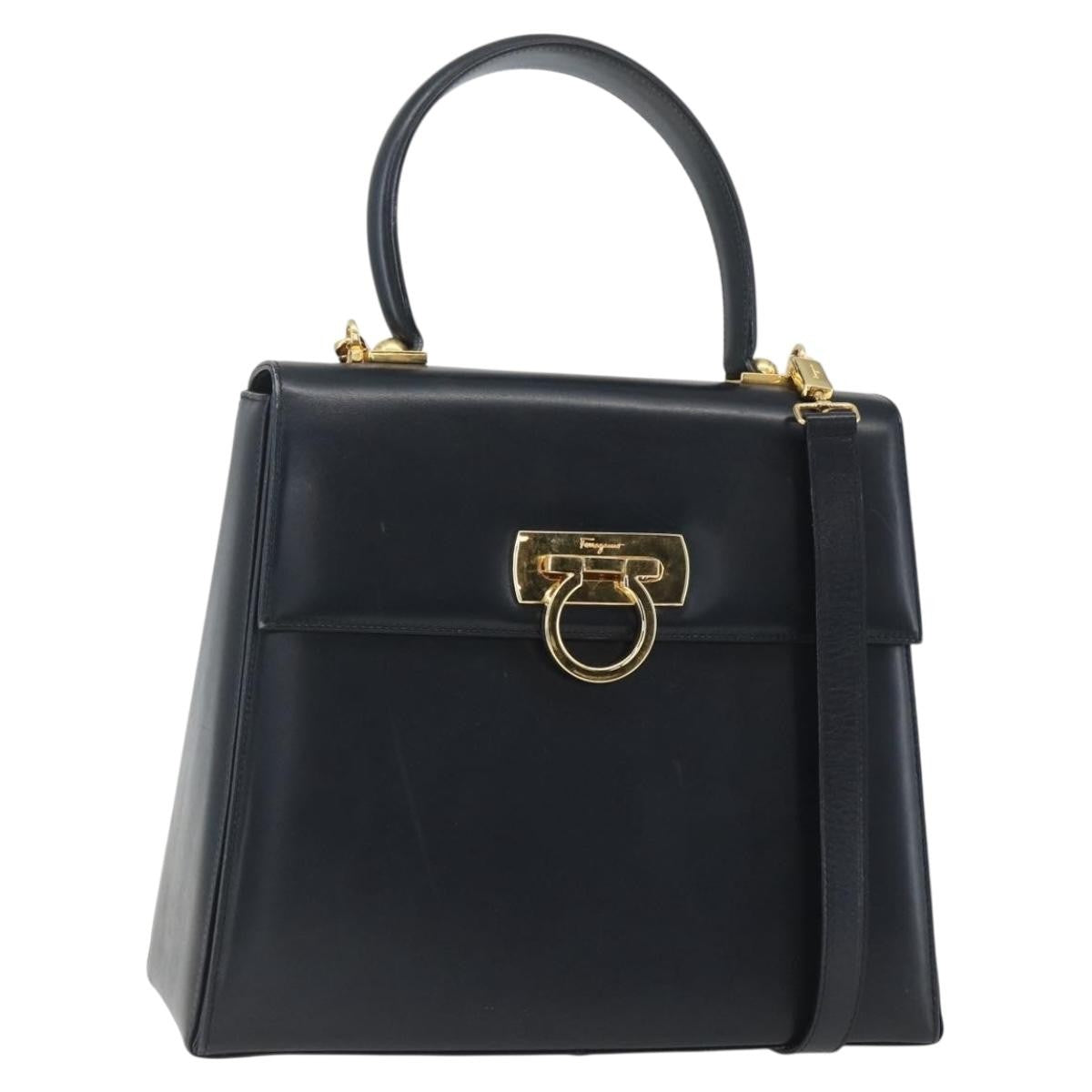 Salvatore Ferragamo Gancini Convertible Top Handle Leather Navy Leather Handbag (Pre-Owned)