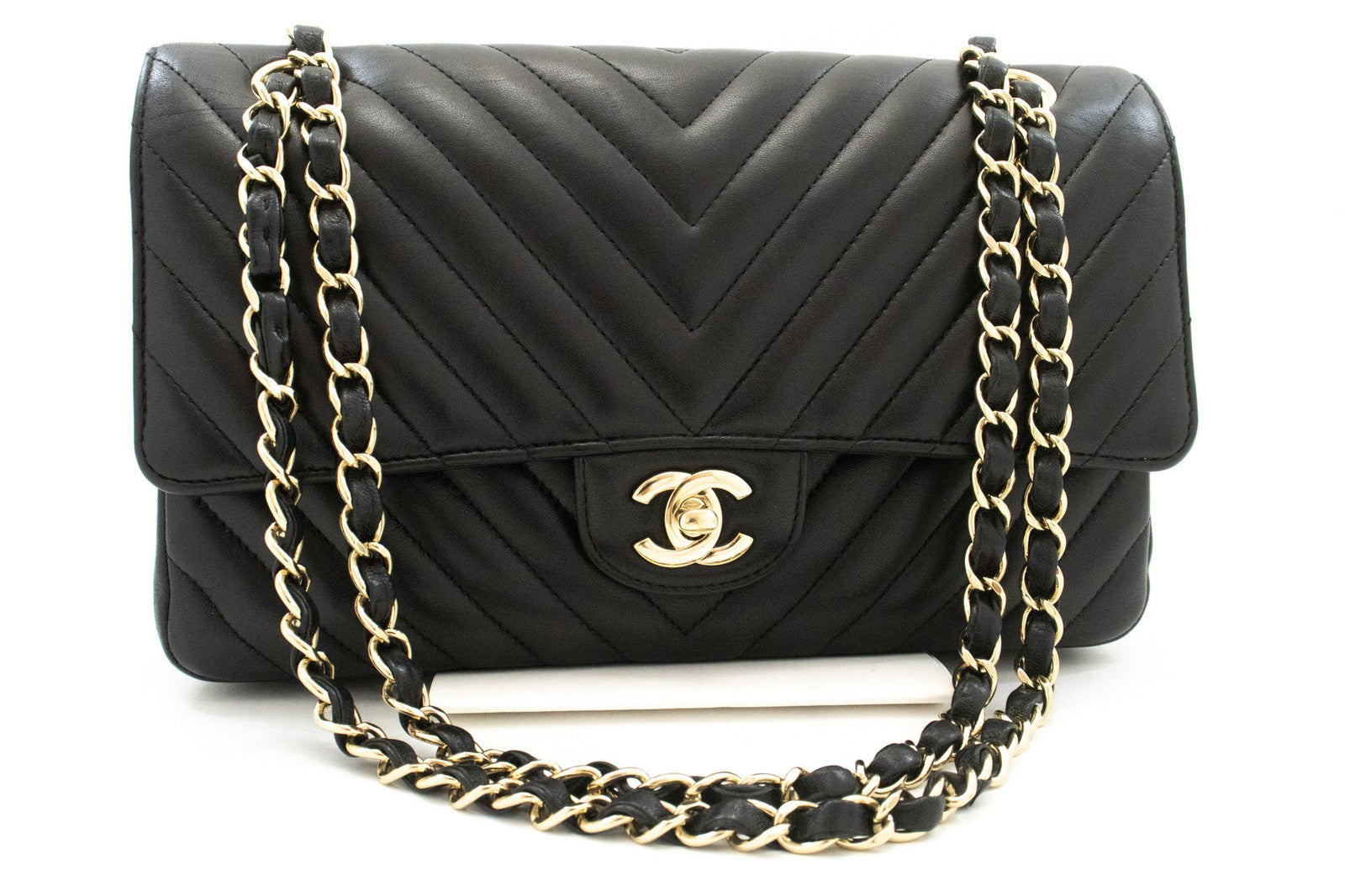 Chanel Timeless - Classic Double Flap Chevron Lambskin Black Leather Shoulder Bag Bag (Pre-Owned)