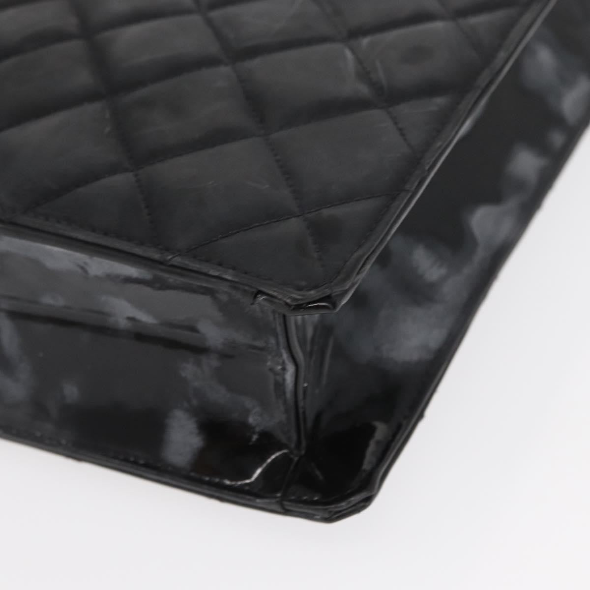 Chanel Chocolate Bar Tote Leather Black Patent_Leather Handbag (Pre-Owned)