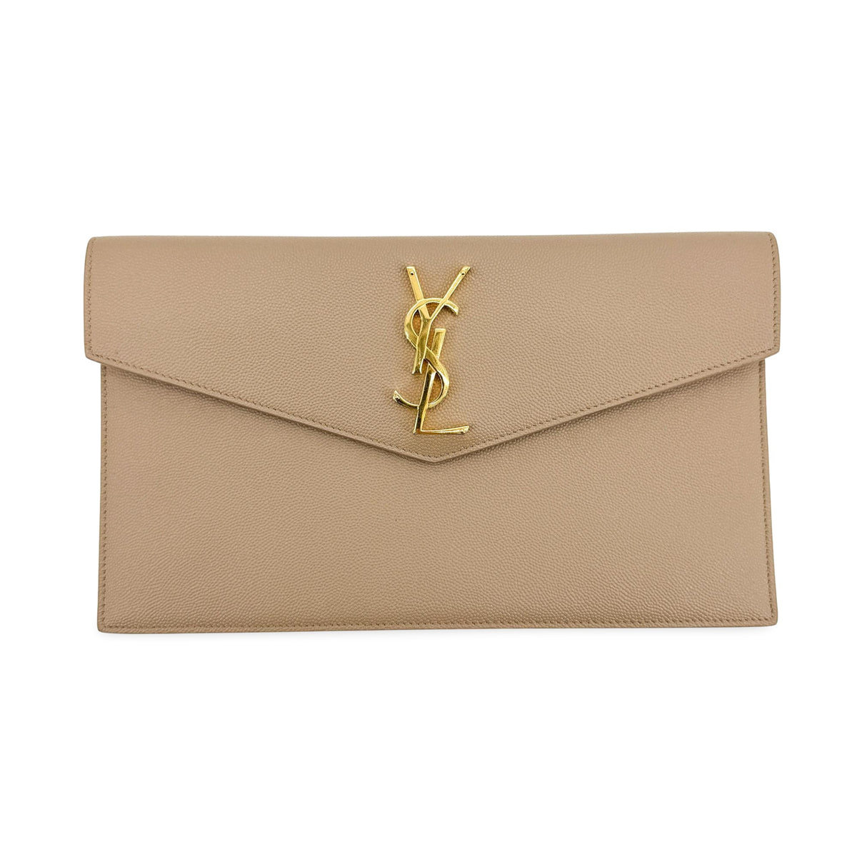 Saint Laurent Uptown Pouch Leather Beige Leather Clutche & Pouche Bag (Pre-Owned)
