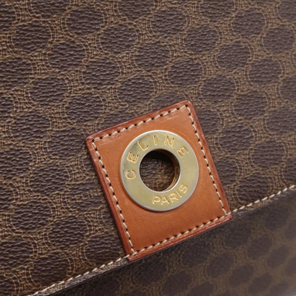 Celine Vintage Macadam Circle Logo Canvas And Leather Brown Canvas Shoulder Bag Bag (Pre-Owned)