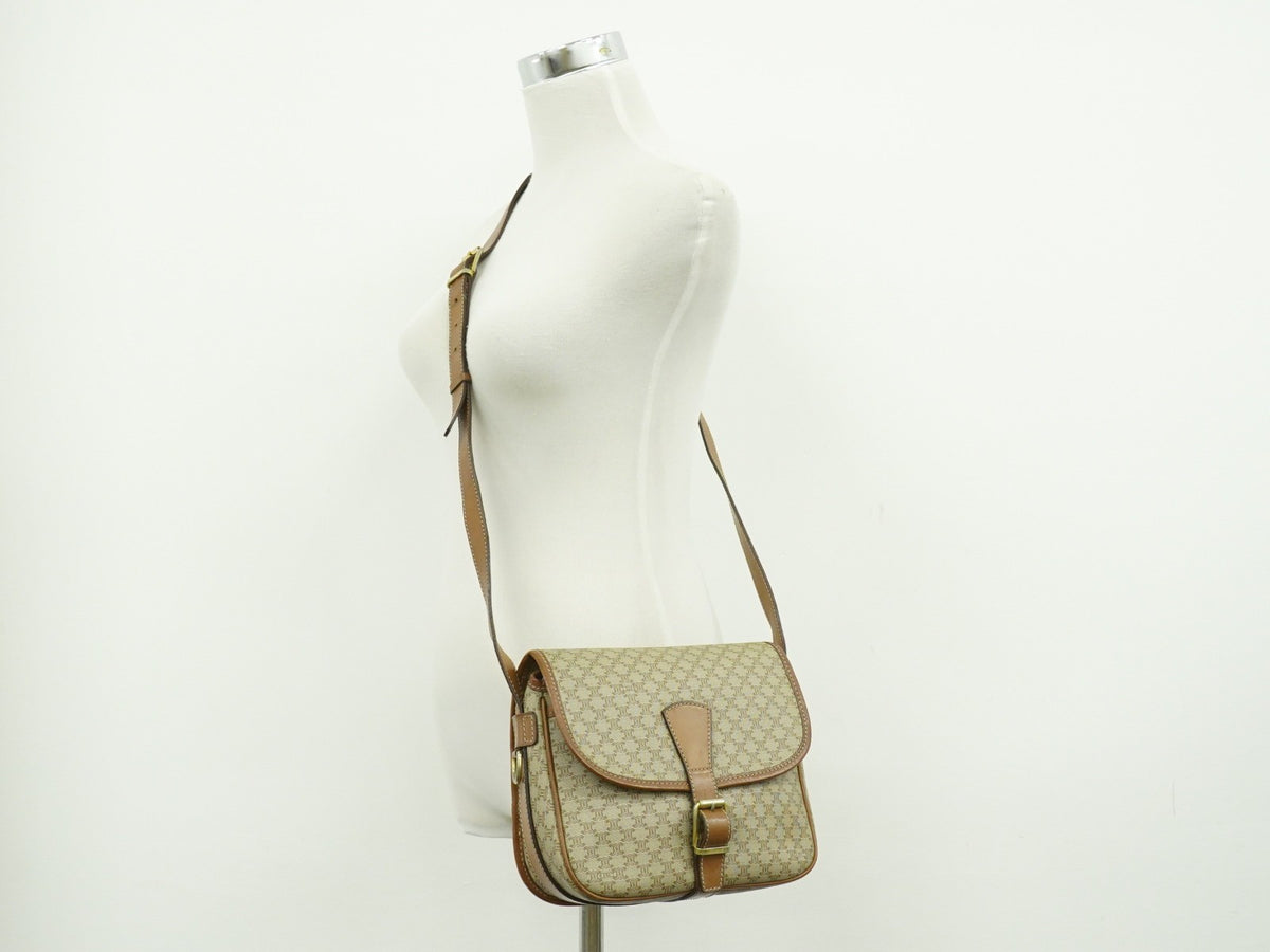 Celine Vintage Macadam Canvas And Leather Beige Canvas Shoulder Bag Bag (Pre-Owned)
