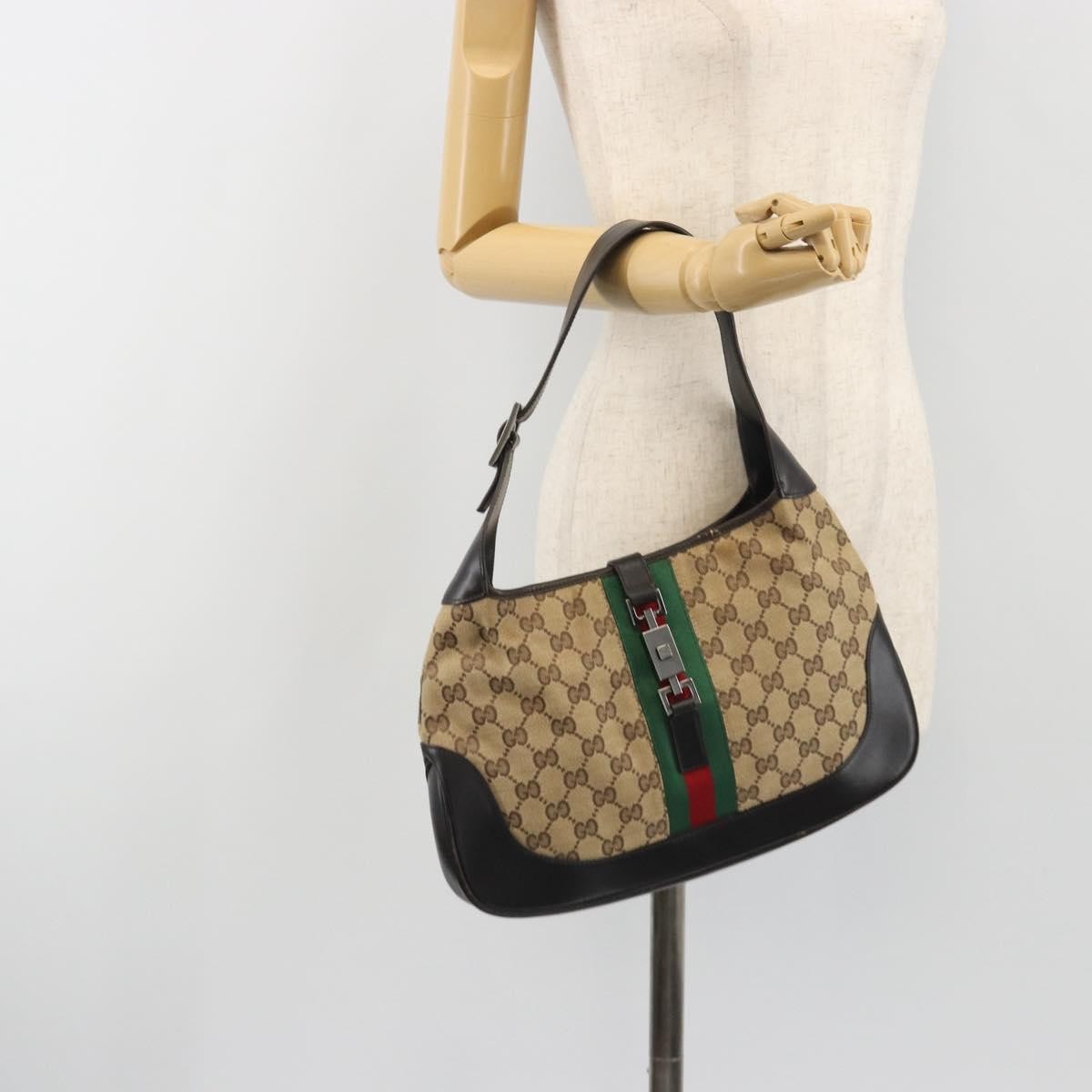 Gucci Web Jackie O Hobo Gg Canvas Beige Canvas Shoulder Bag Bag (Pre-Owned)