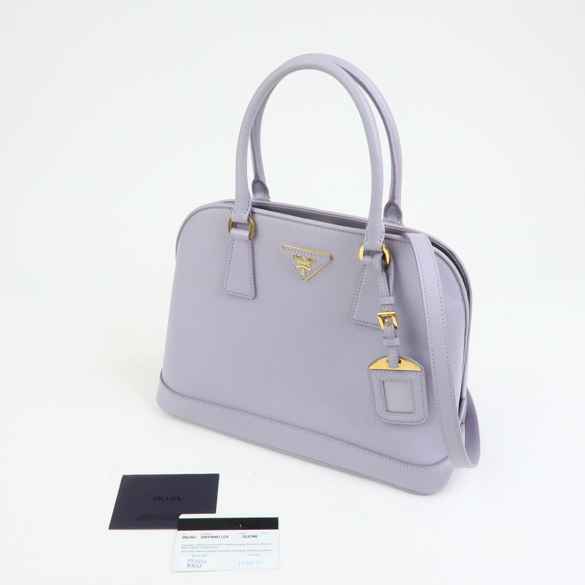 Prada Open Promenade Saffiano Leather Purple Leather Handbag (Pre-Owned)