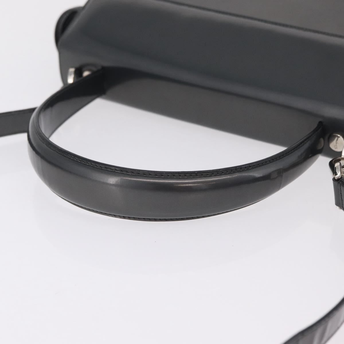 Salvatore Ferragamo Gancini Leather Gray Patent_Leather Handbag (Pre-Owned)