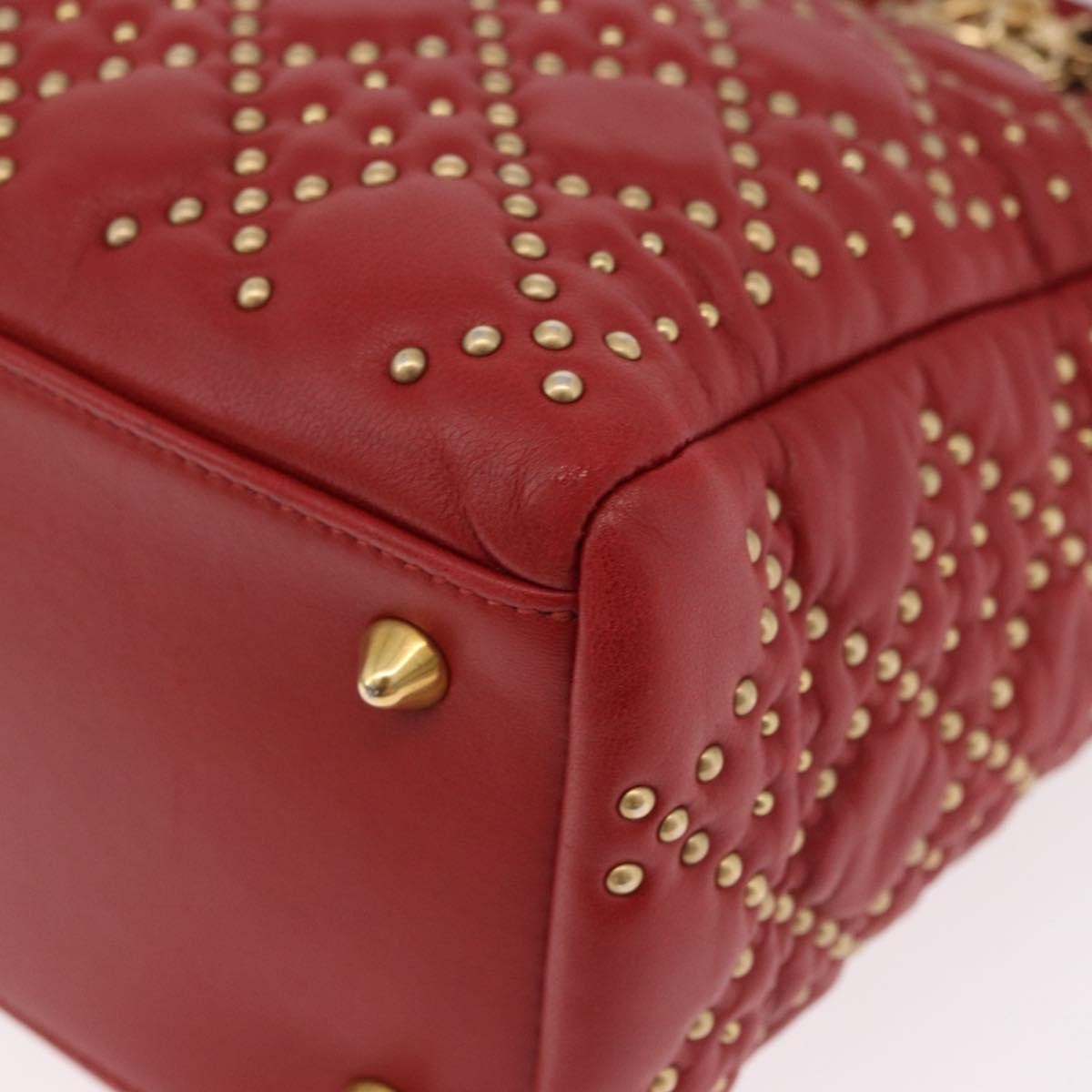 Christian Dior Supple Lady Dior Cannage Studded Lambskin Red Leather Handbag (Pre-Owned)