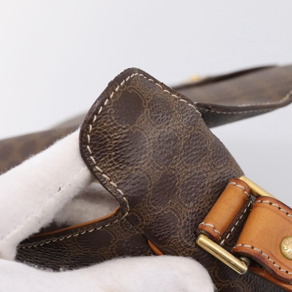 Celine Vintage Macadam Circle Logo Canvas And Leather Brown Canvas Shoulder Bag Bag (Pre-Owned)