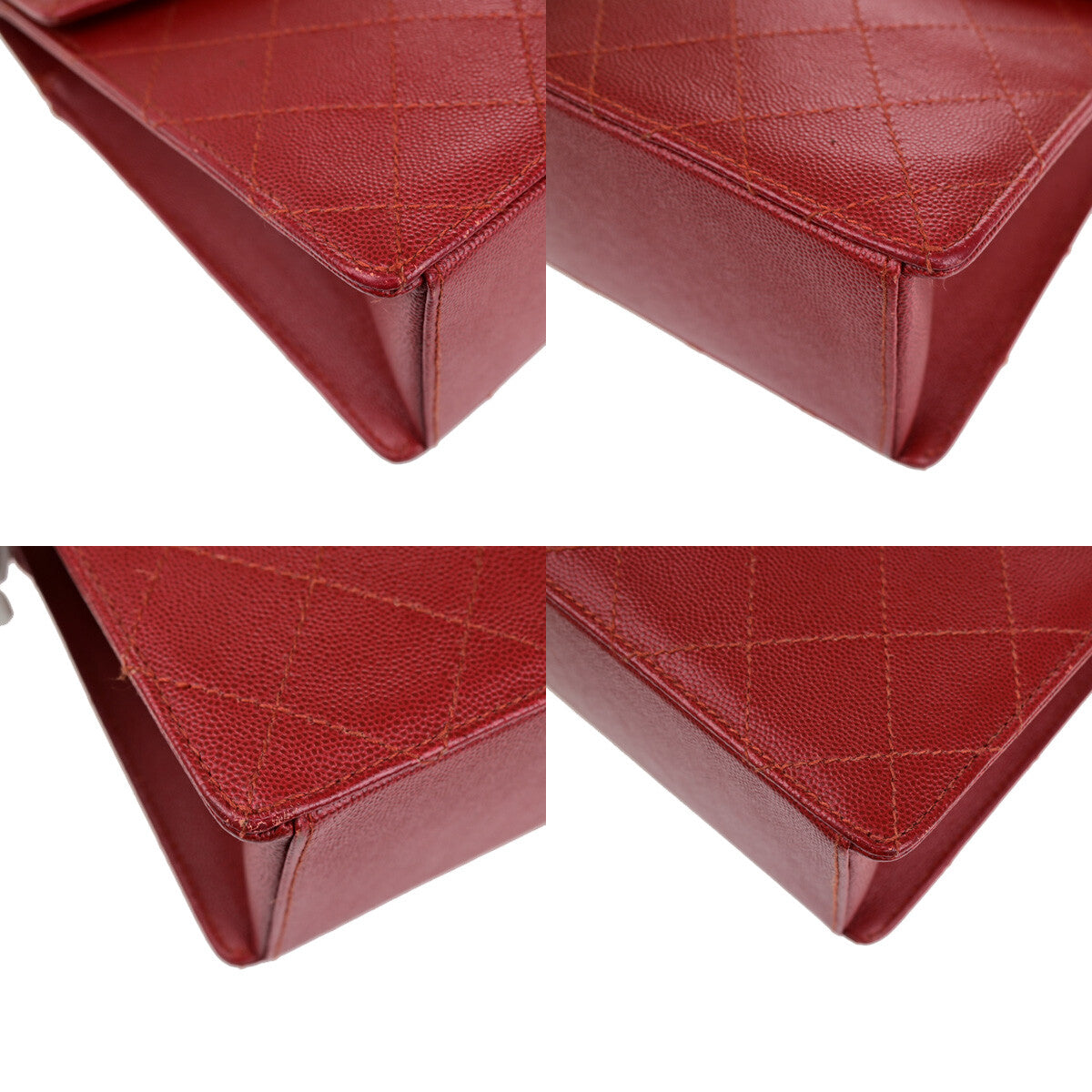 Chanel Vintage Cc Flap Top Handle Calfskin Leather Red Calfskin Bag (Pre-Owned)