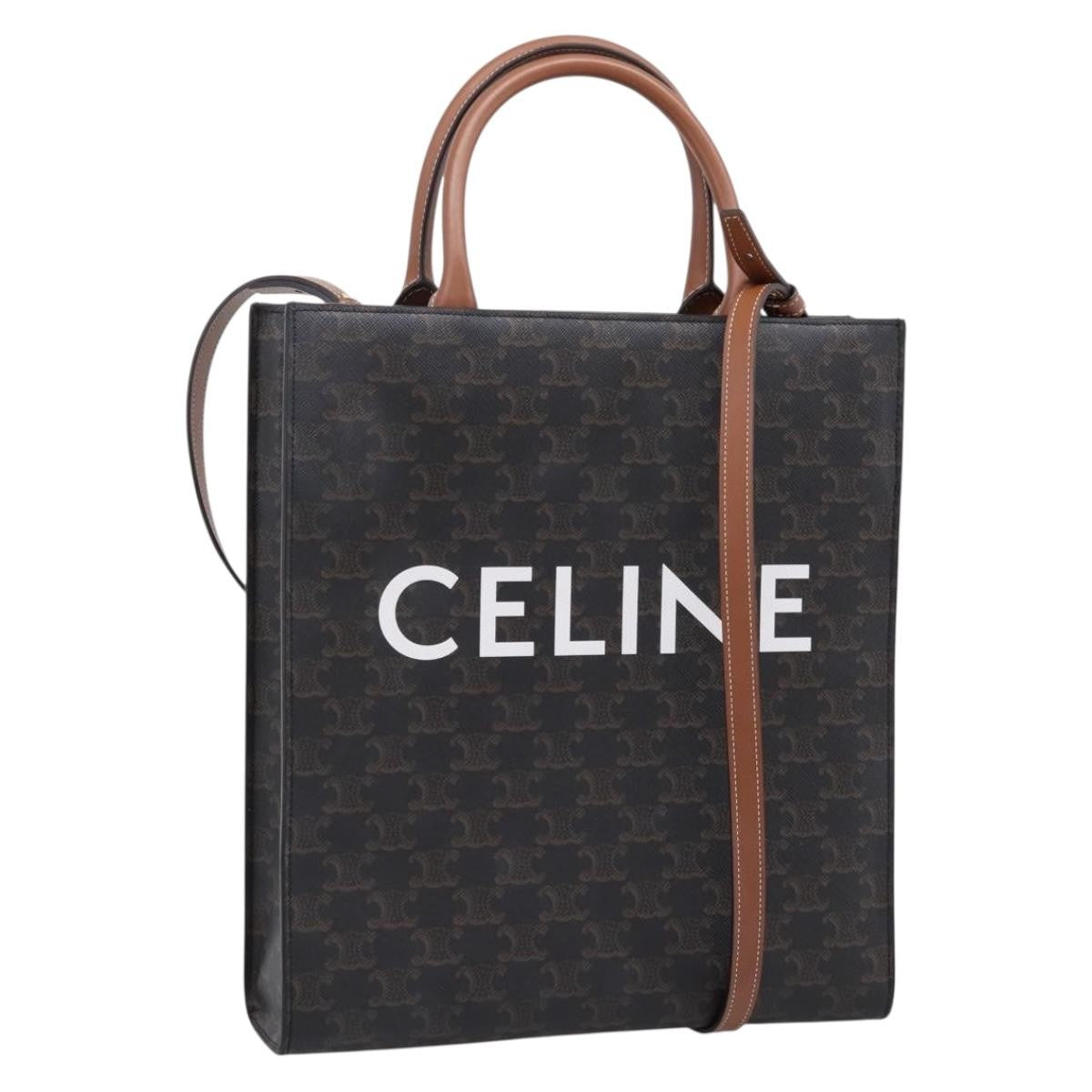 Celine Vertical Cabas Tote Triomphe Coated Canvas Brown Canvas Tote Bag Bag (Pre-Owned)