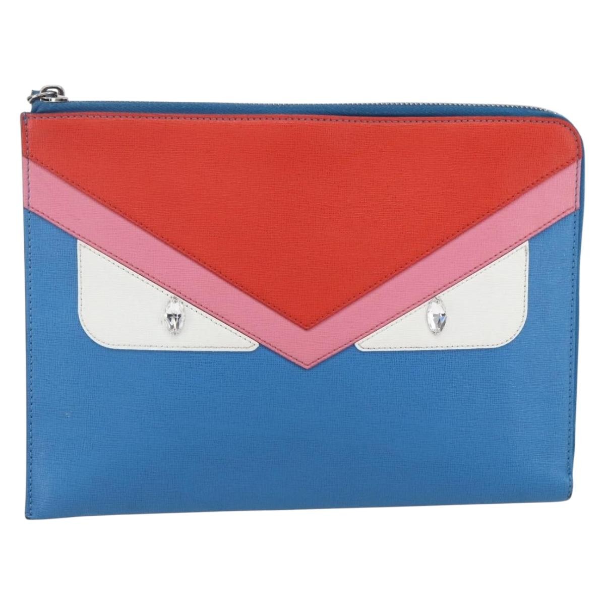 Fendi Monster Clutch Leather Blue Leather Clutche & Pouche Bag (Pre-Owned)