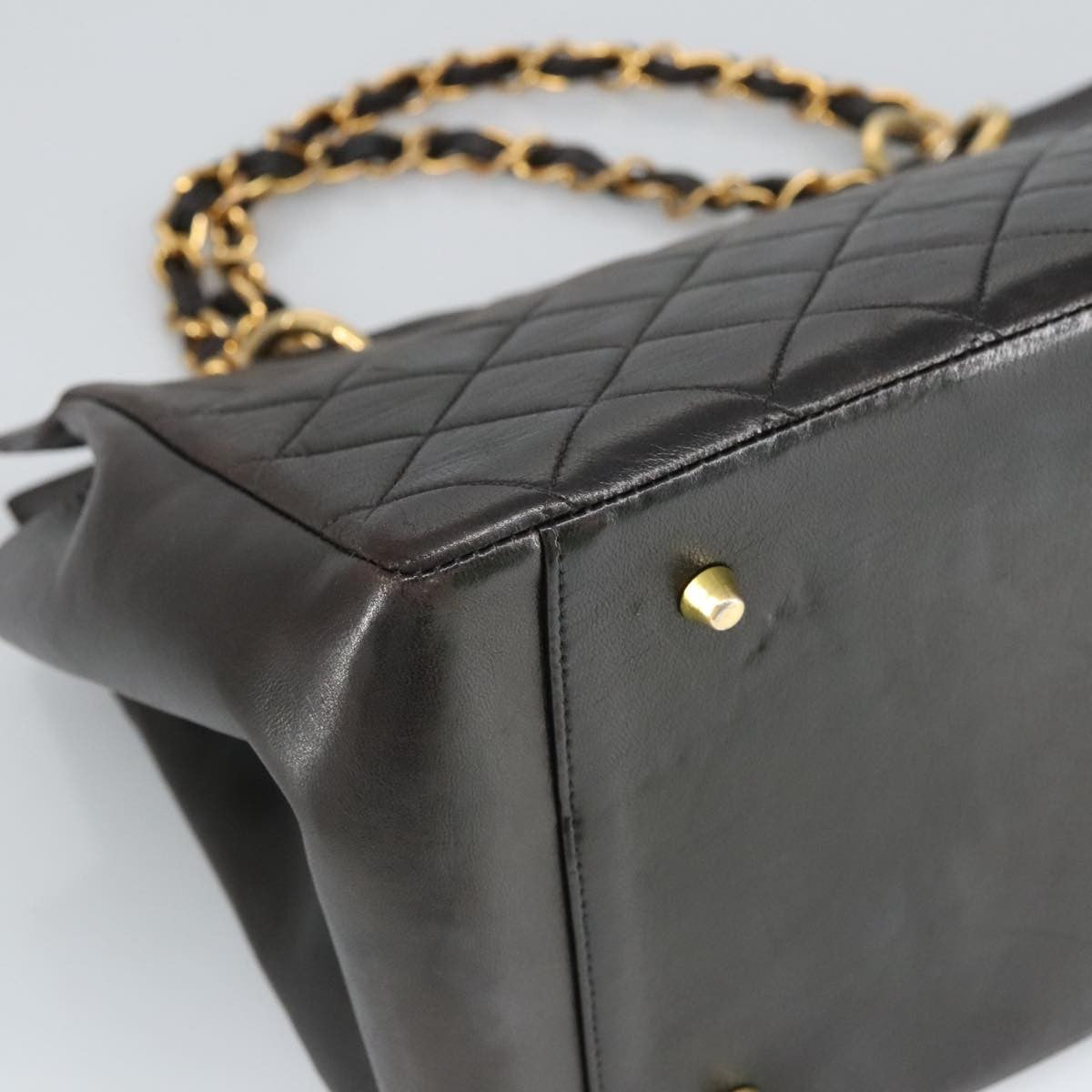 Chanel Vintage Grand Shopping Tote Quilted Lambskin Black Leather Tote Bag Bag (Pre-Owned)