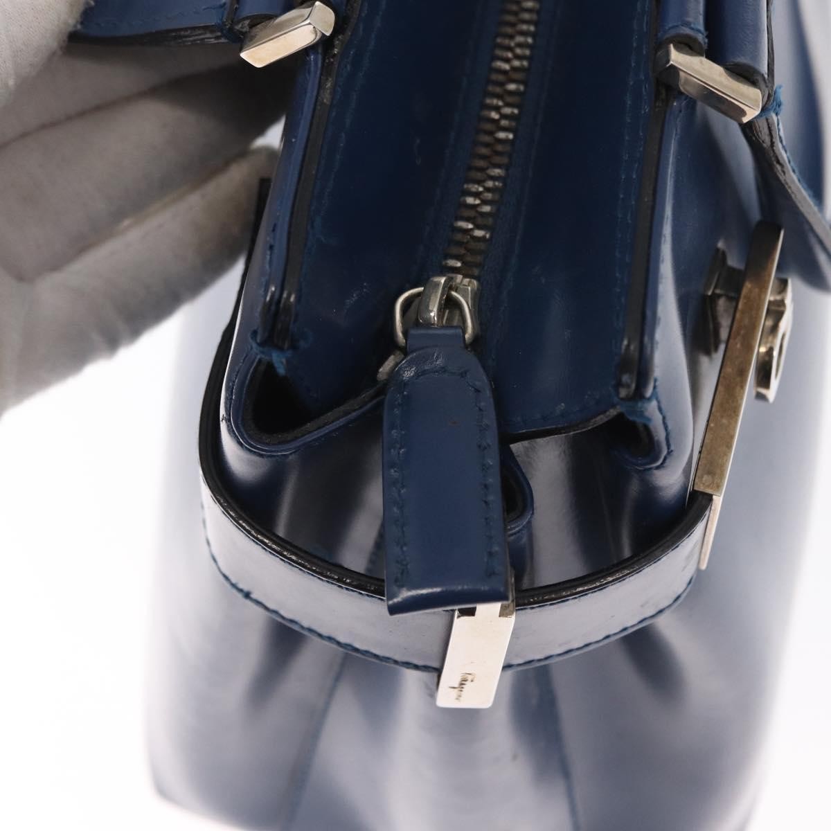 Salvatore Ferragamo Double Gancini Side Buckle Leather Blue Leather Handbag (Pre-Owned)