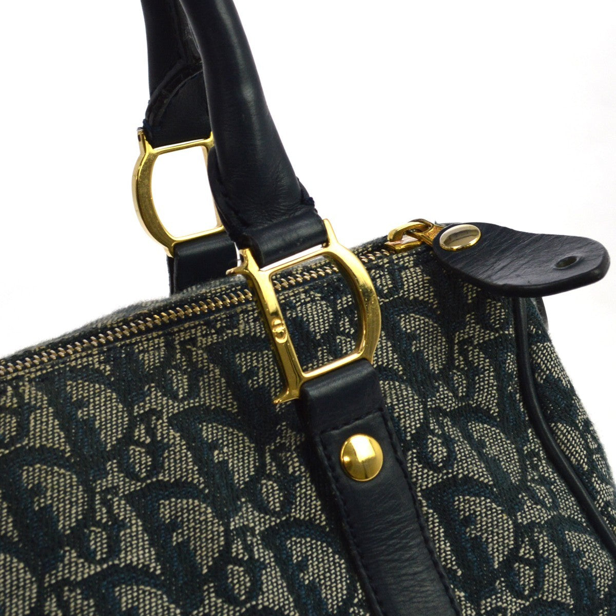 Christian Dior Vintage Trotter Boston Diorissimo Canvas Navy Canvas Handbag (Pre-Owned)