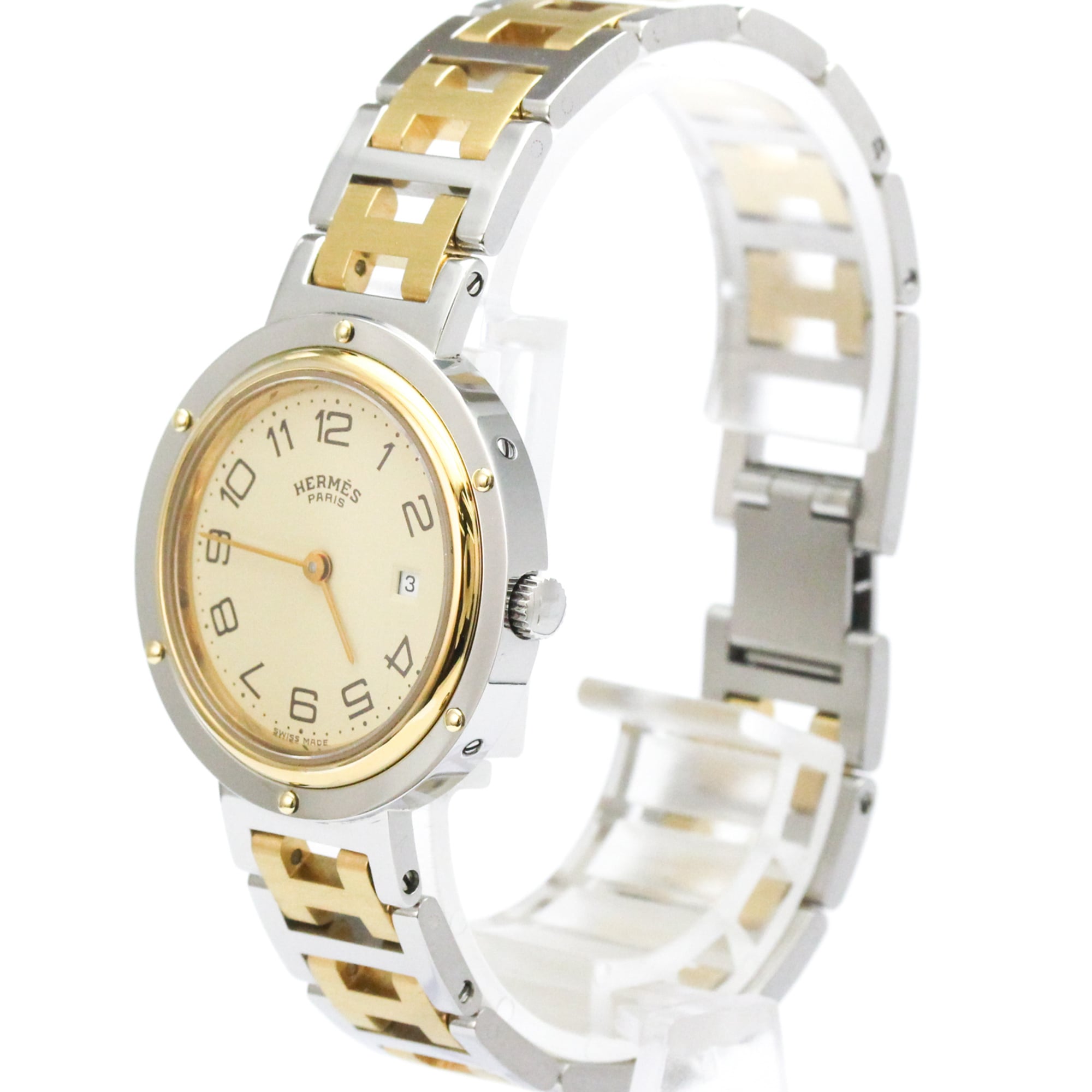 Hermes Clipper Quartz Stainless Steel With Plated Metal Watch (Pre-Owned)