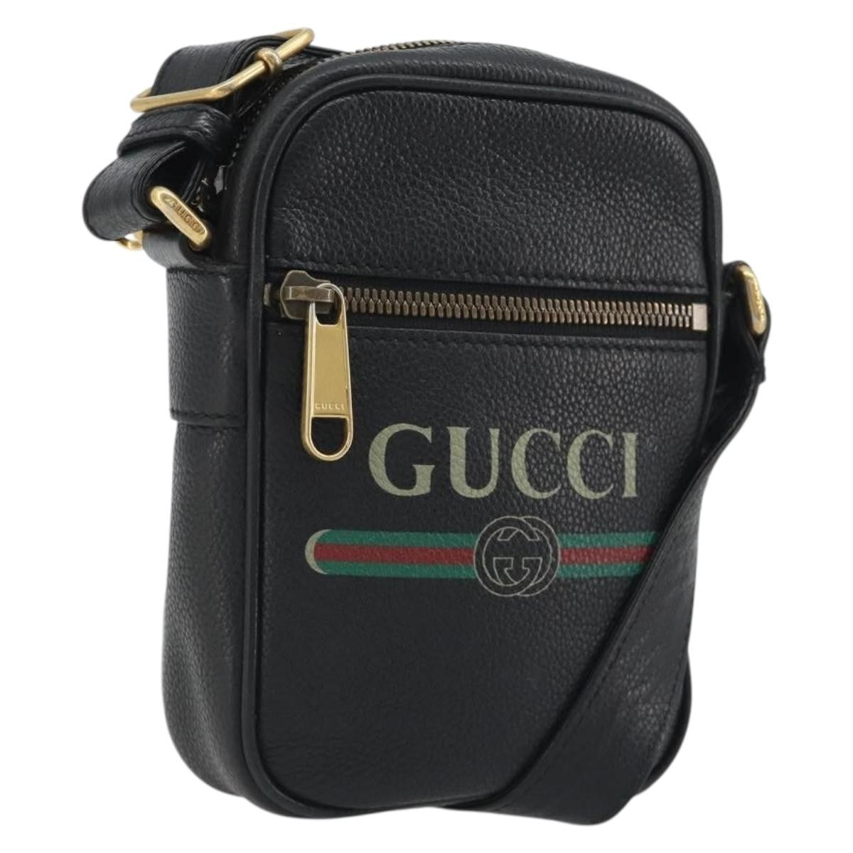 Gucci Logo Zip Messenger Printed Leather Black Leather Clutche & Pouche Bag (Pre-Owned)