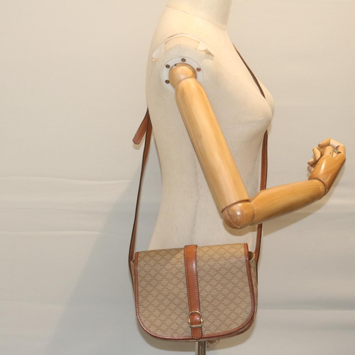 Celine Vintage Macadam Canvas And Leather Beige Canvas Shoulder Bag Bag (Pre-Owned)