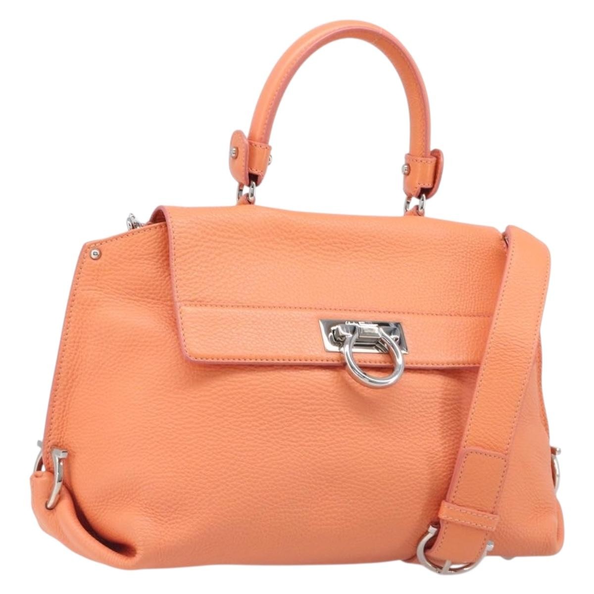 Salvatore Ferragamo Sofia Satchel Leather Orange Leather Handbag (Pre-Owned)