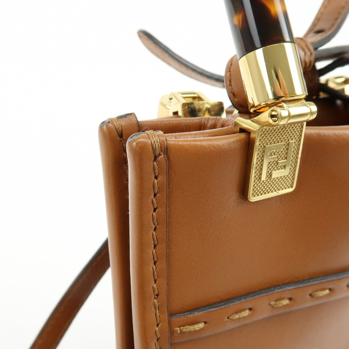 Fendi Sunshine Shopper Leather Brown Leather Tote Bag Bag (Pre-Owned)