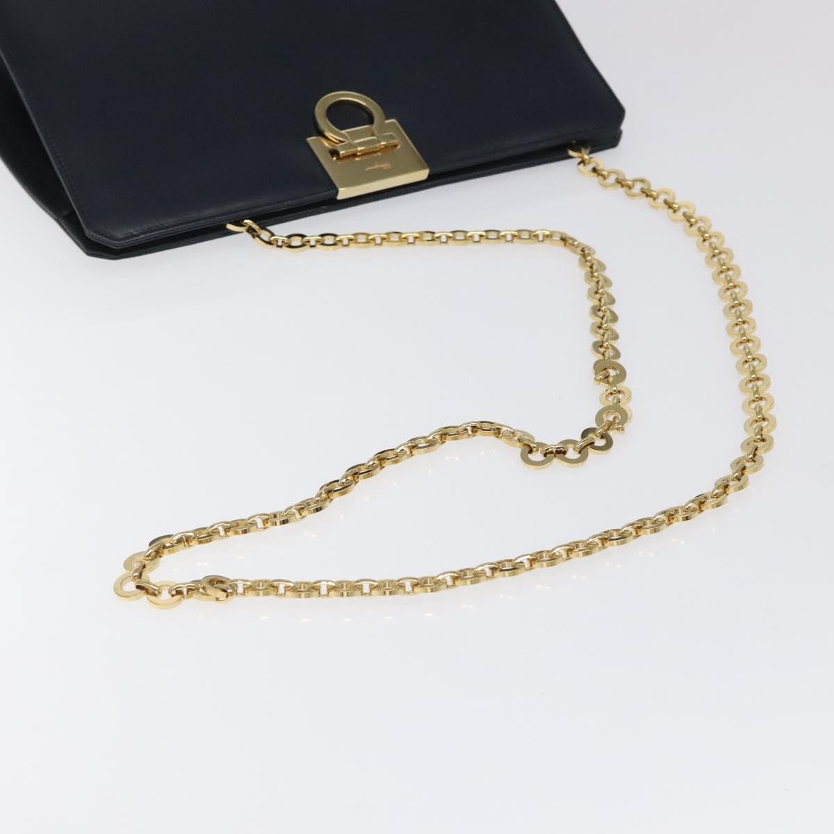 Salvatore Ferragamo Vintage Gancini Chain Leather Navy Leather Shoulder Bag Bag (Pre-Owned)