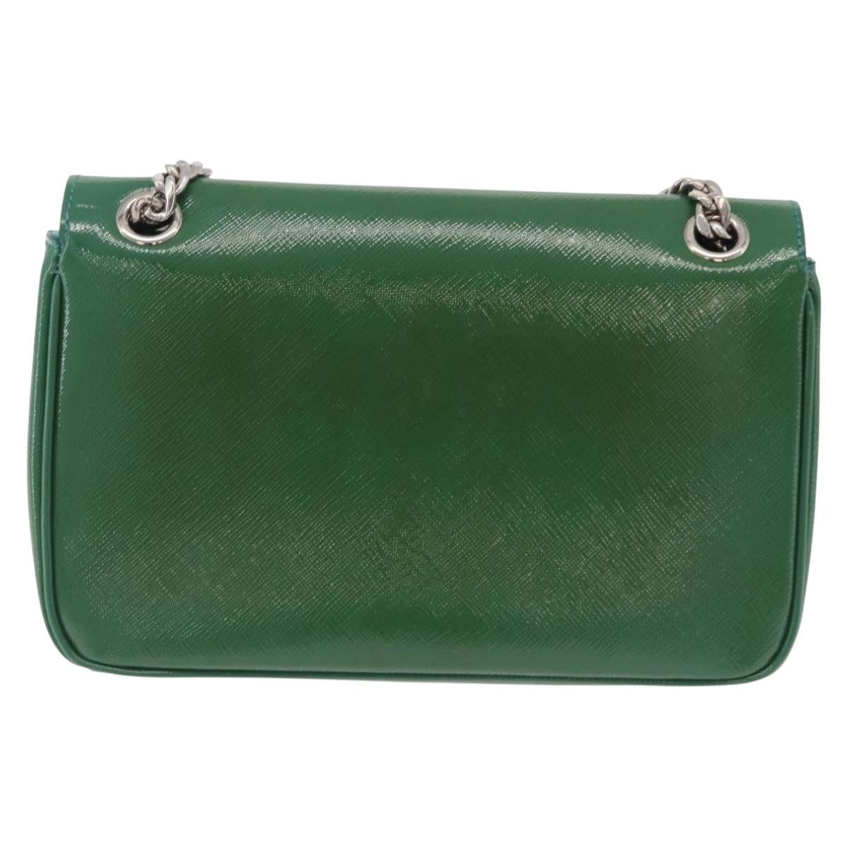 Prada Sound Chain Saffiano Leather Green Leather Shoulder Bag Bag (Pre-Owned)