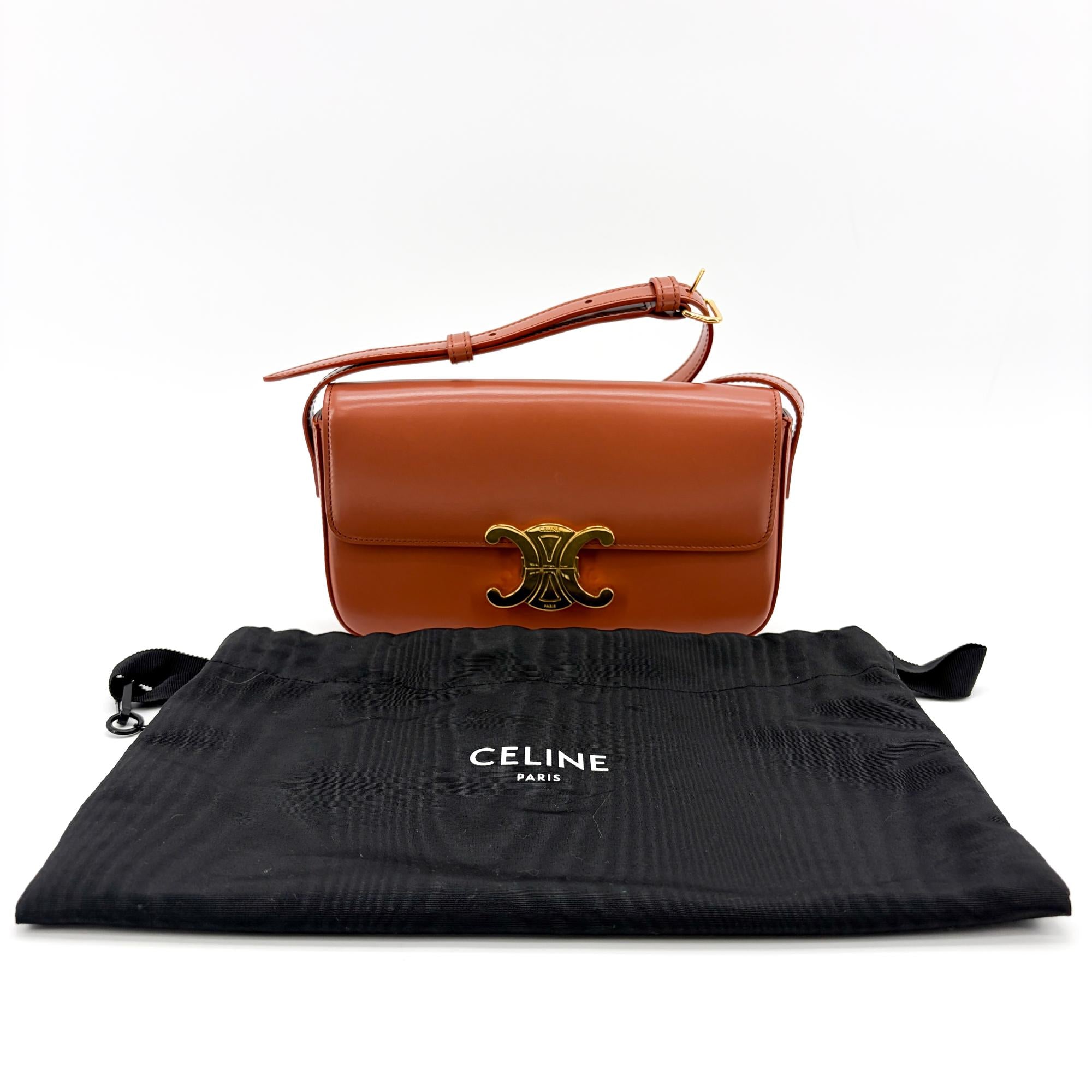 Celine Triomphe East-West Smooth Calfskin Brown Leather Shoulder Bag Bag (Pre-Owned)