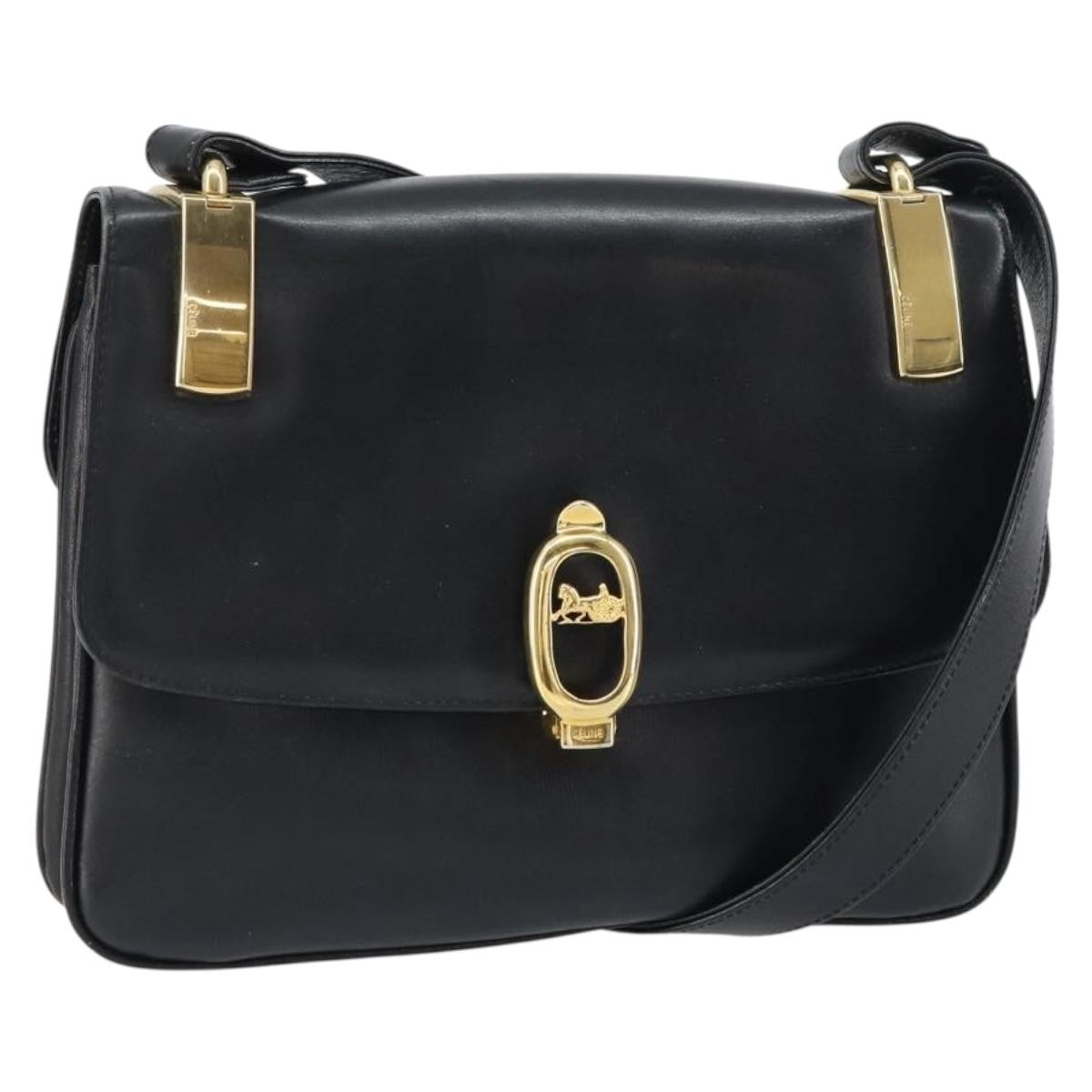 Celine Horse Carriage Leather Black Leather Shoulder Bag Bag (Pre-Owned)