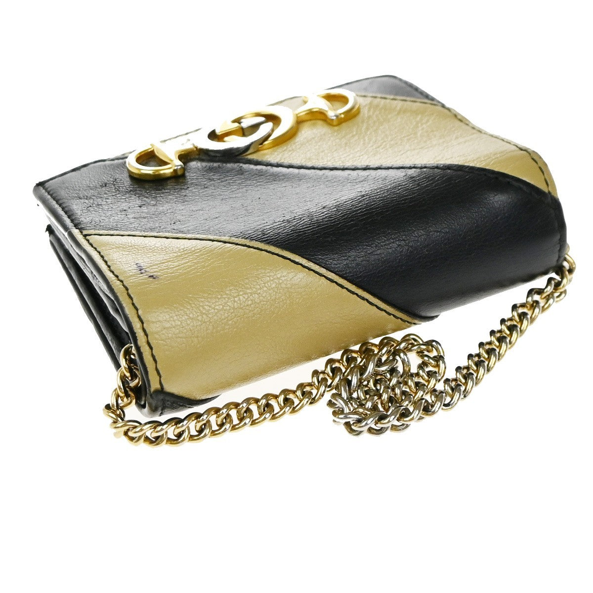 Gucci Zumi Chain Card Case Diagonal Quilted Leather Black Leather Wallets Accessory (Pre-Owned)
