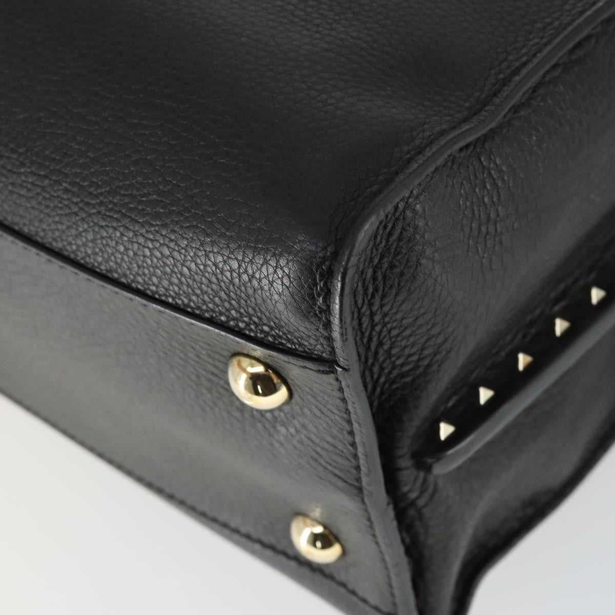 Valentino Garavani Rockstud Open Leather Black Leather Tote Bag Bag (Pre-Owned)