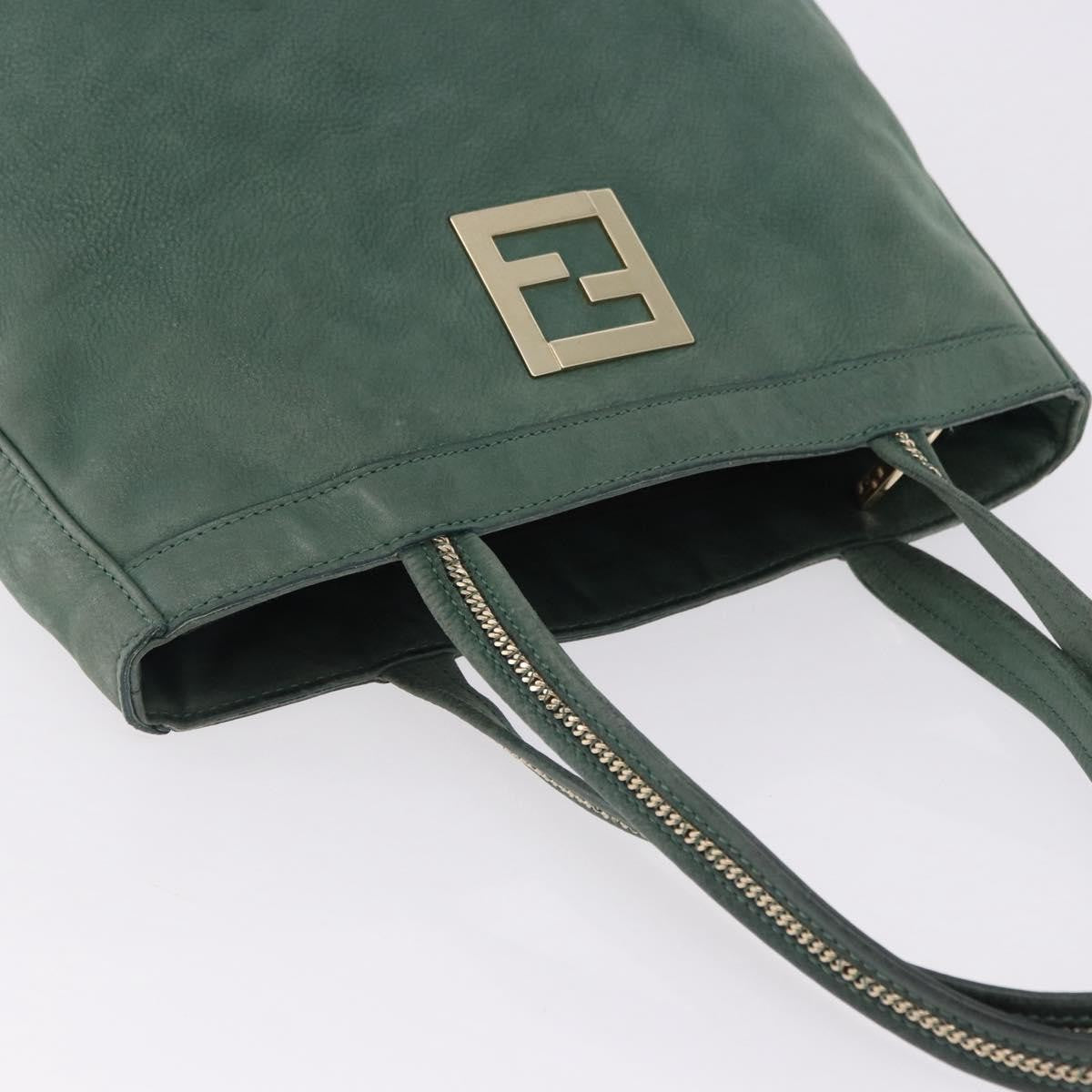 Fendi Vintage Pequin Coated Canvas Green Leather Shoulder Bag Bag (Pre-Owned)