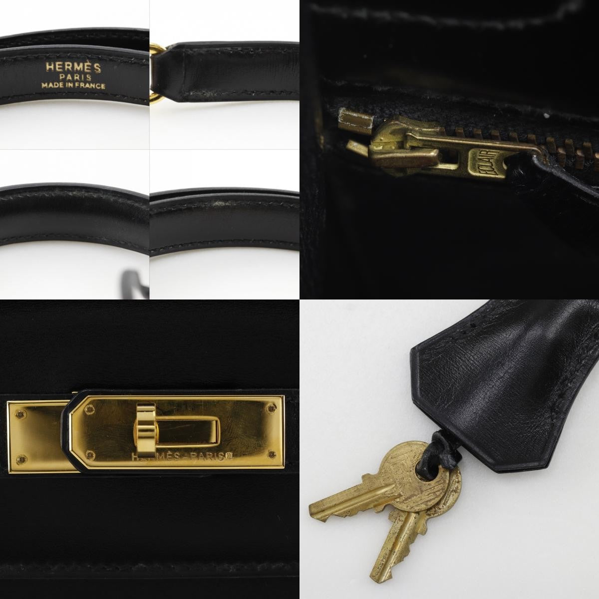 Hermes Kelly Black Box Calf With Gold Hardware Black Leather Handbag (Pre-Owned)