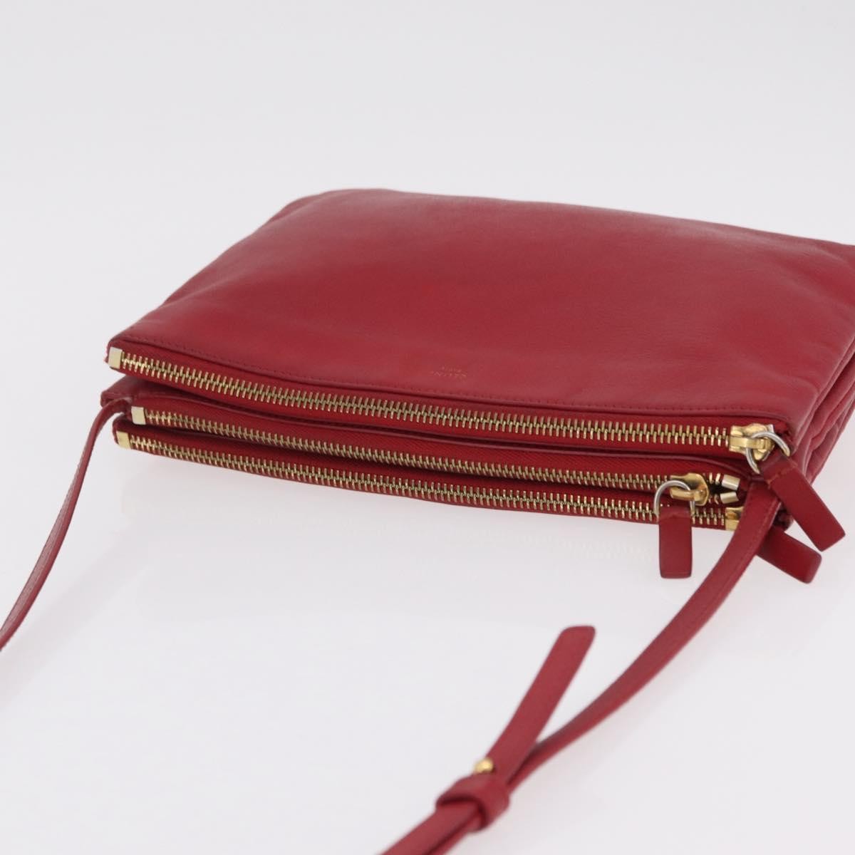 Celine Trio Leather Red Leather Crossbody Bag Bag (Pre-Owned)