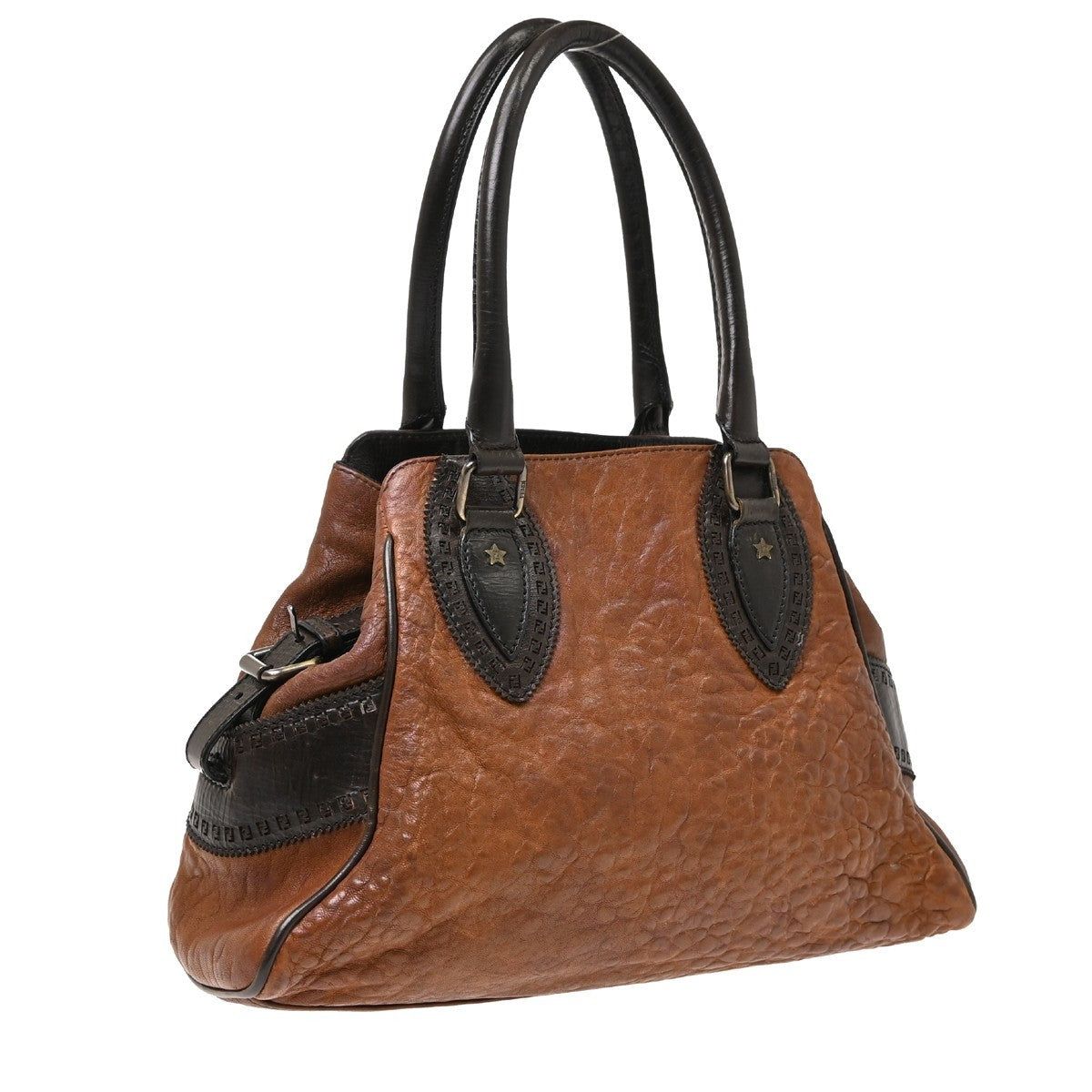 Fendi Handbag Canvas Brown Leather Handbag (Pre-Owned)