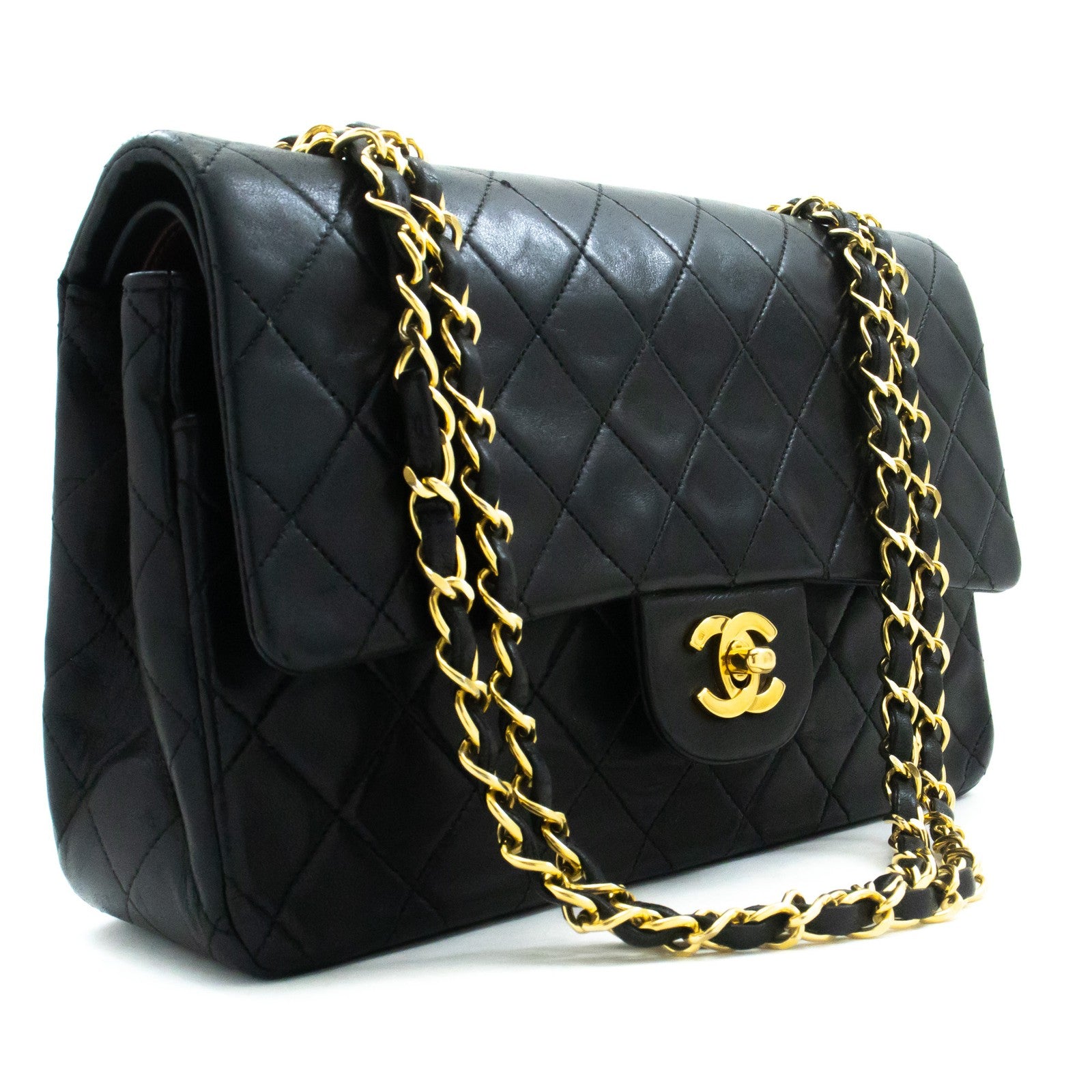Chanel Classic Flap Lambskin Black Leather Crossbody Bag Bag (Pre-Owned)