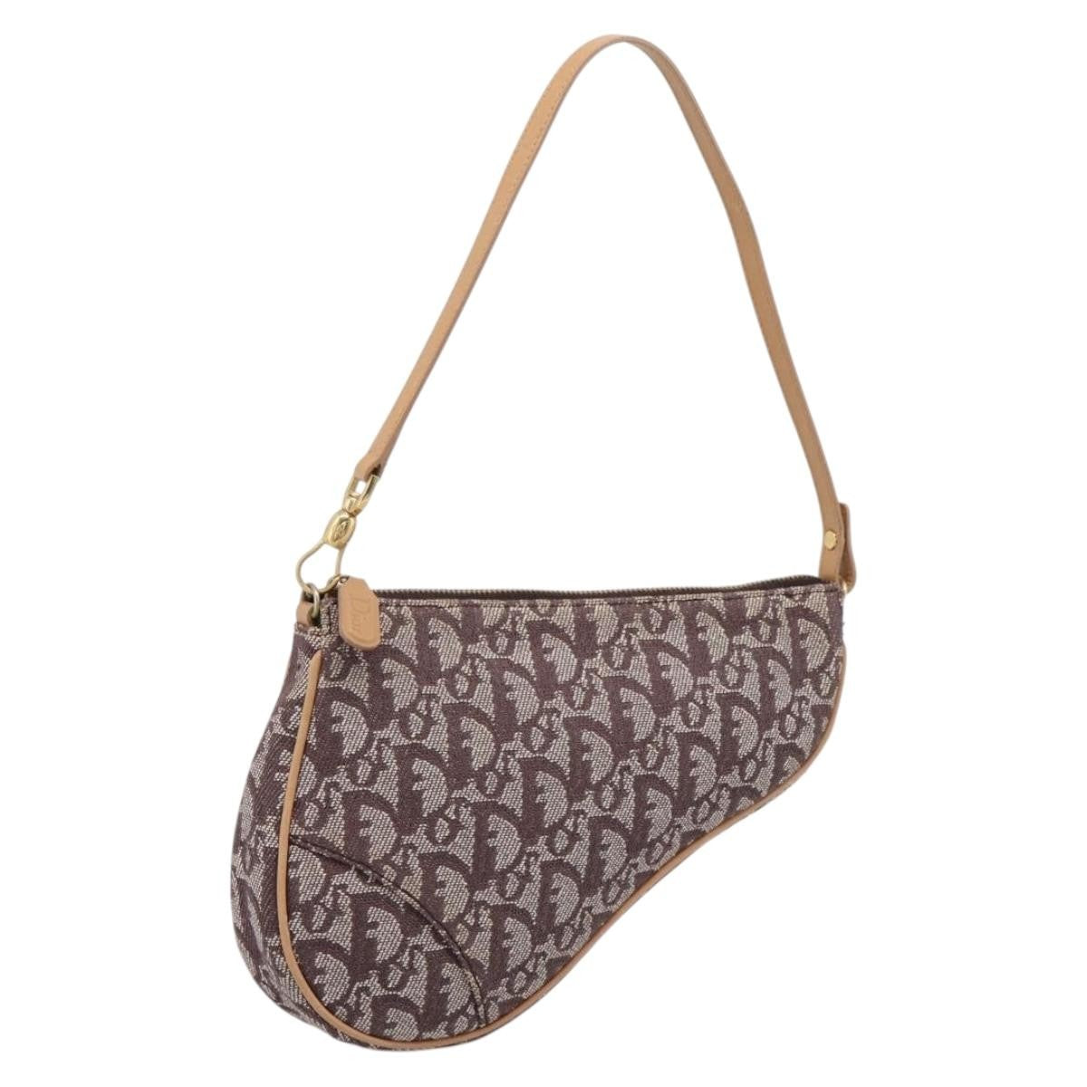 Christian Dior Vintage Saddle Bag Canvas Brown Canvas Clutche & Pouche Bag (Pre-Owned)
