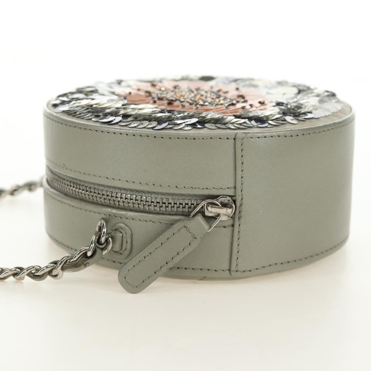 Chanel Round Clutch With Chain Sequins Gray Leather Clutche & Pouche Bag (Pre-Owned)